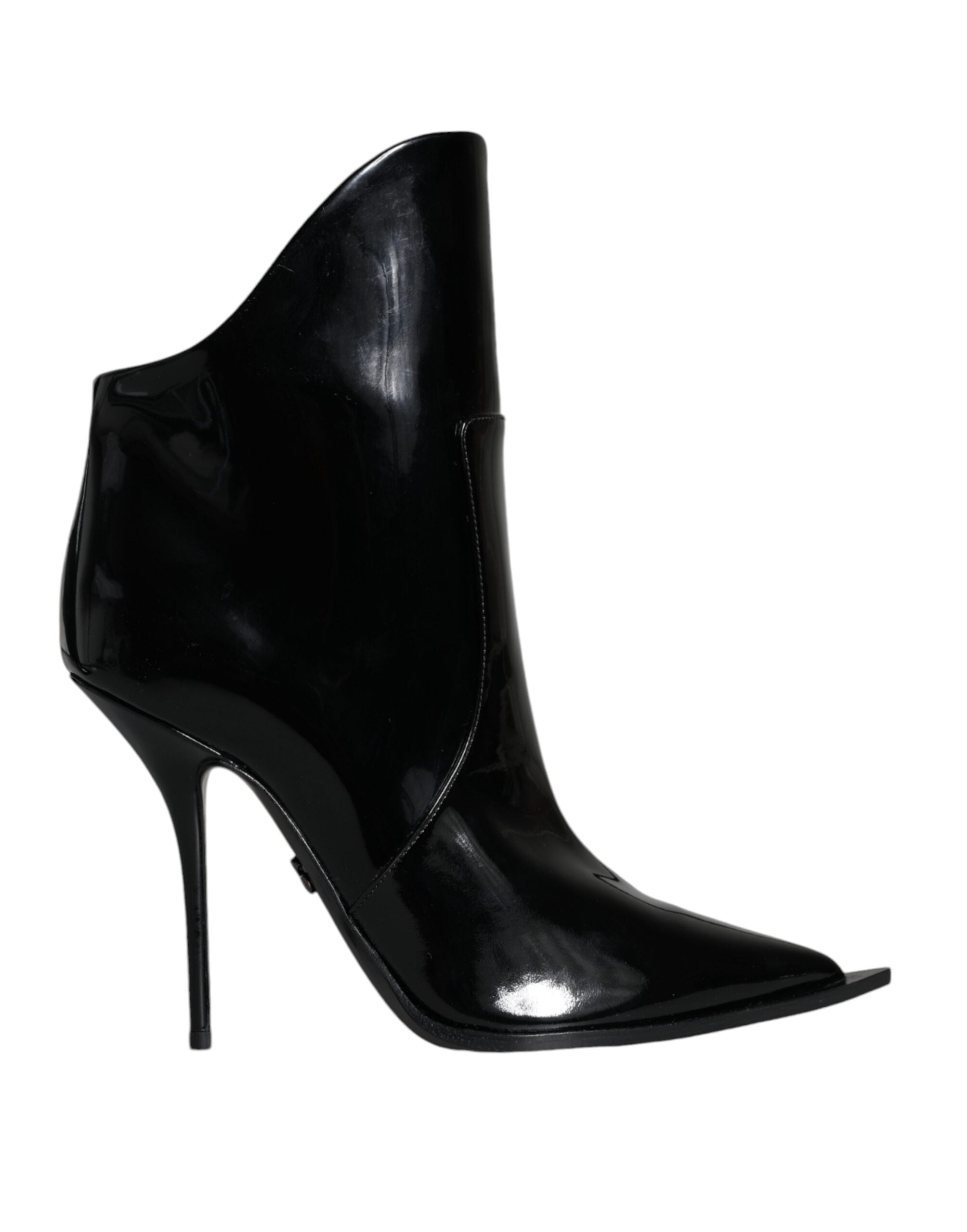 Dolce & Gabbana Black Patent Leather Lace Boots Shoes-1