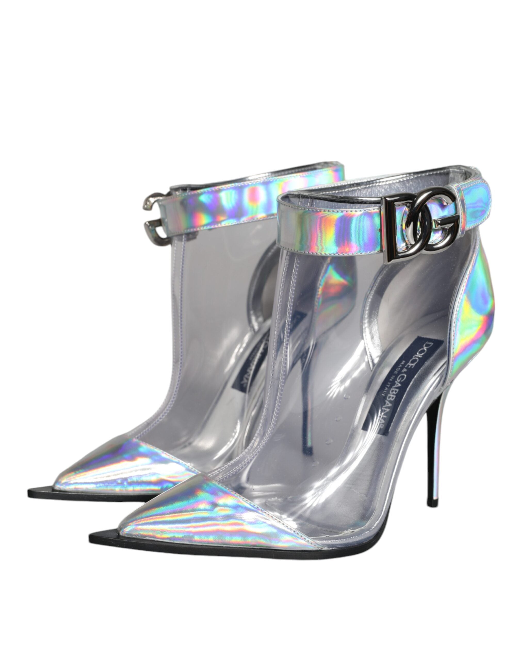 Dolce & Gabbana Silberne schillernde PVC spitze kurze Stiefel Schuhe-3