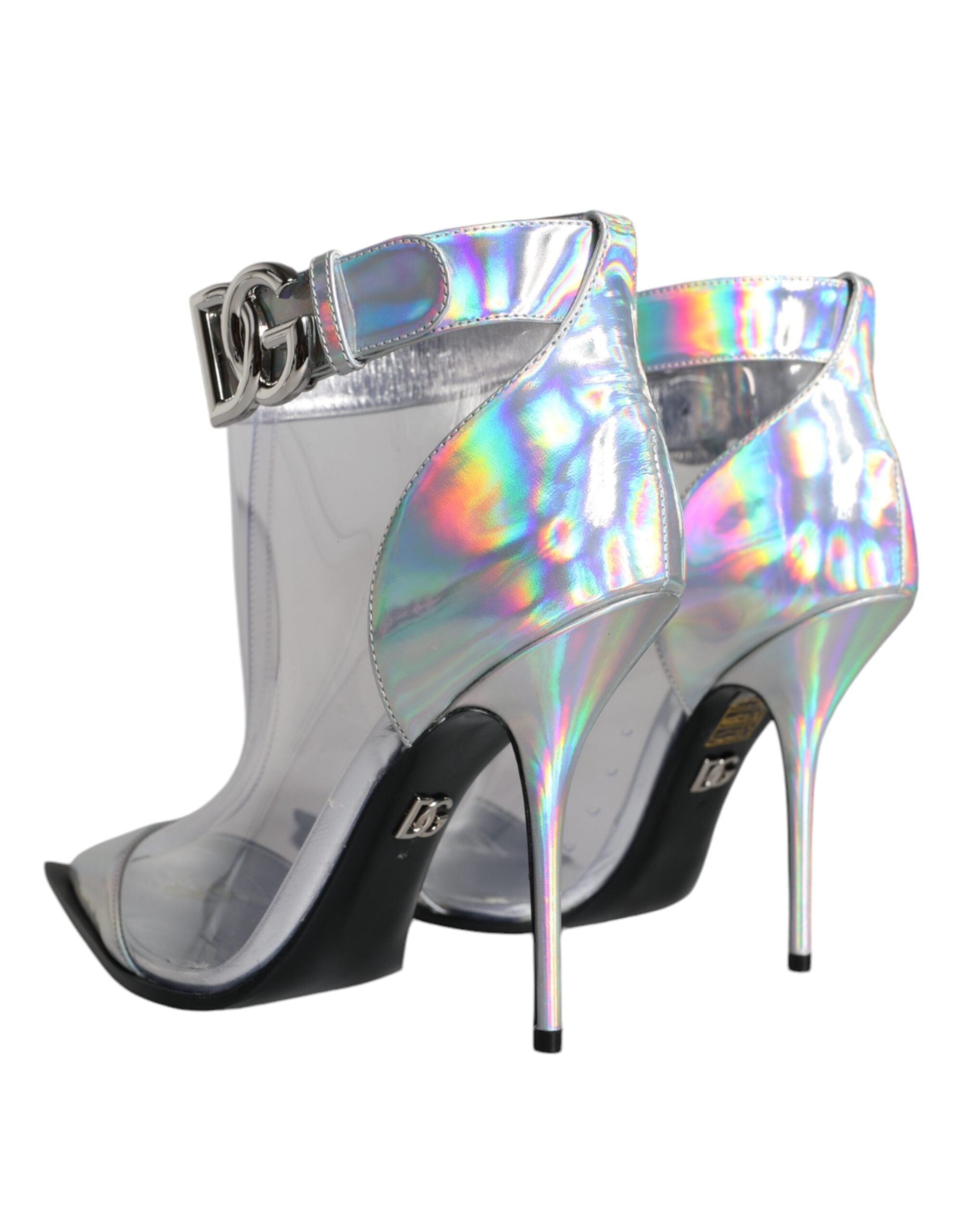 Dolce & Gabbana Silberne schillernde PVC spitze kurze Stiefel Schuhe-5