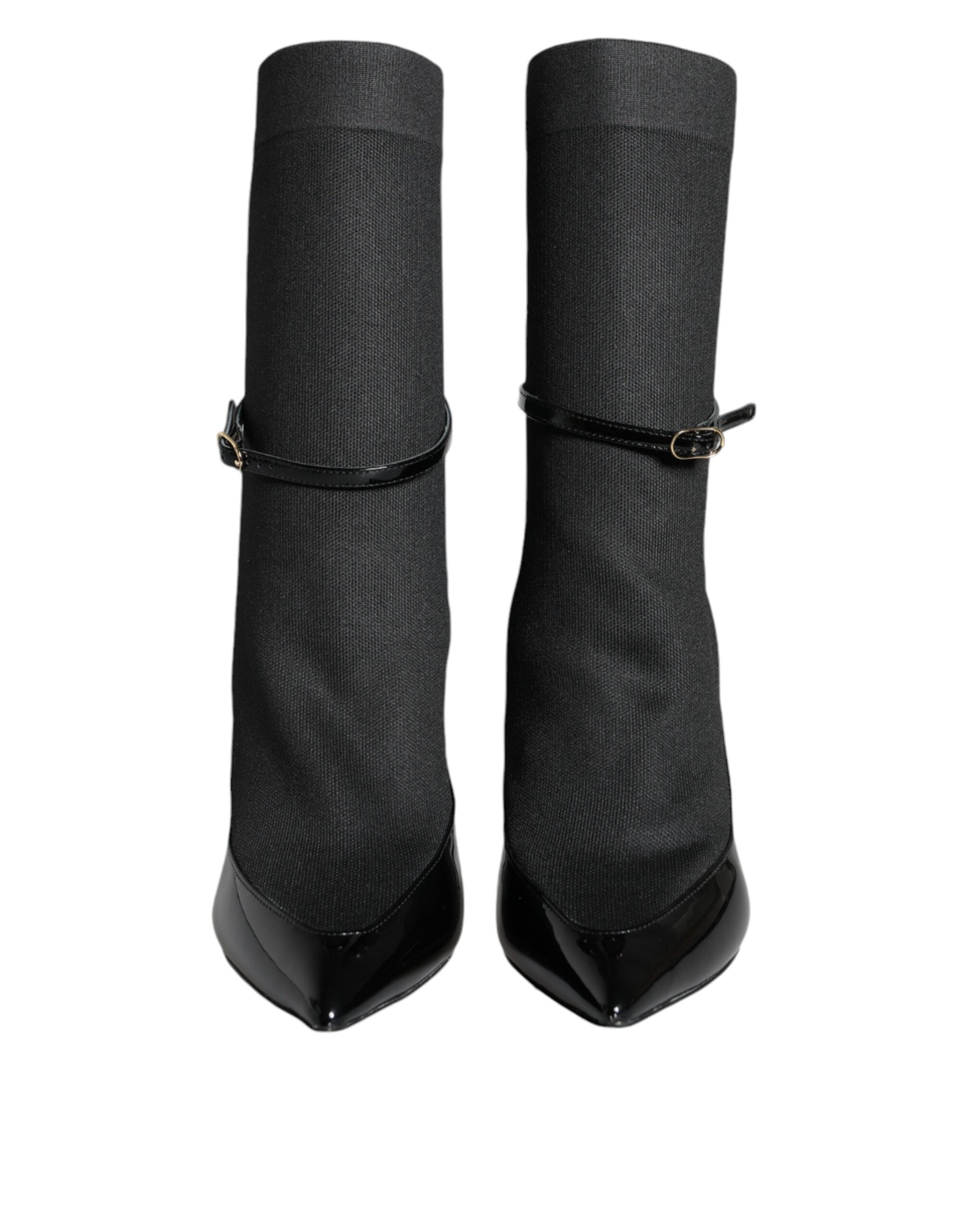 Botines de tacón de aguja de piel negra de Dolce & Gabbana, calcetines y zapatos-2