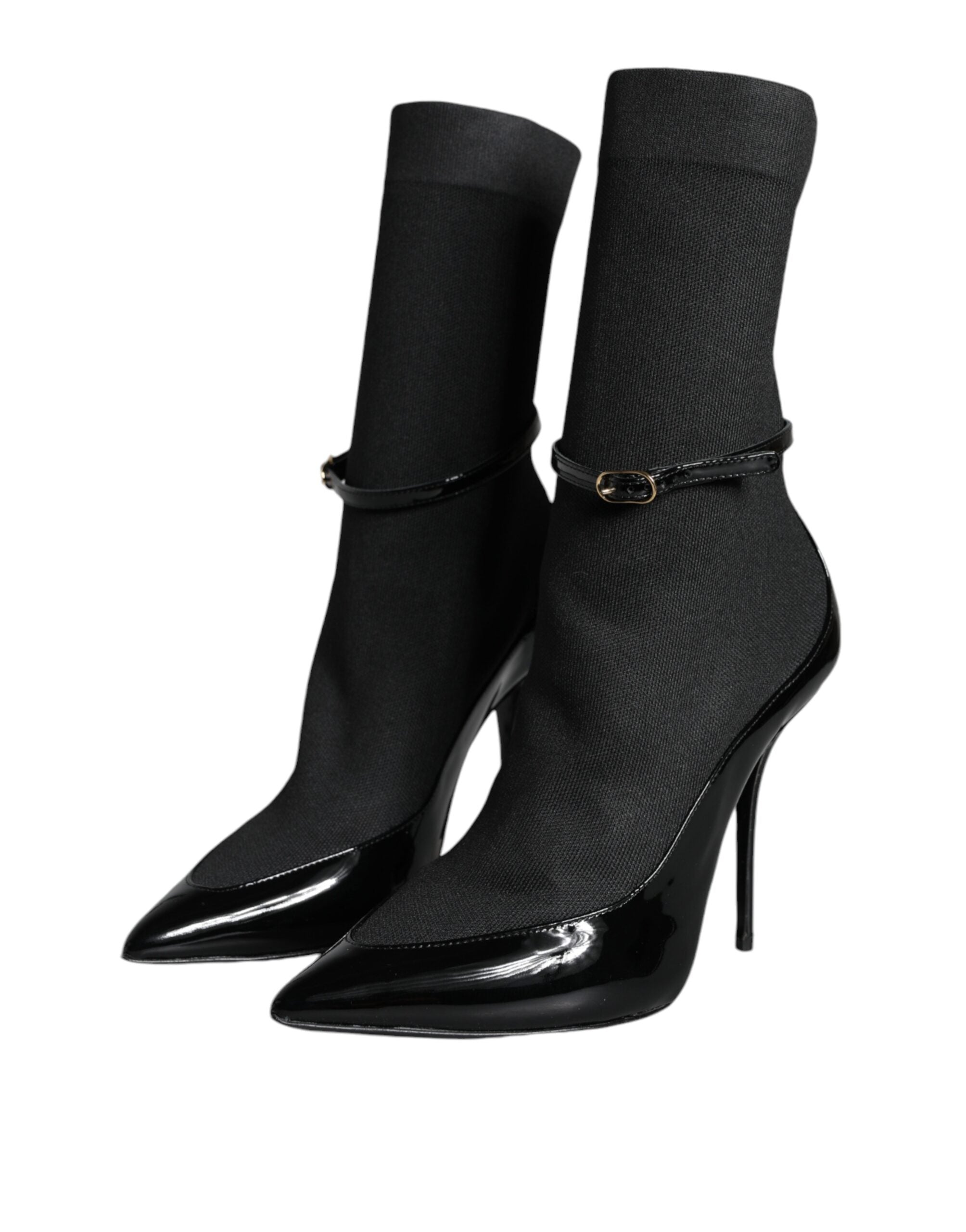 Botines de tacón de aguja de piel negra de Dolce & Gabbana, calcetines y zapatos-3