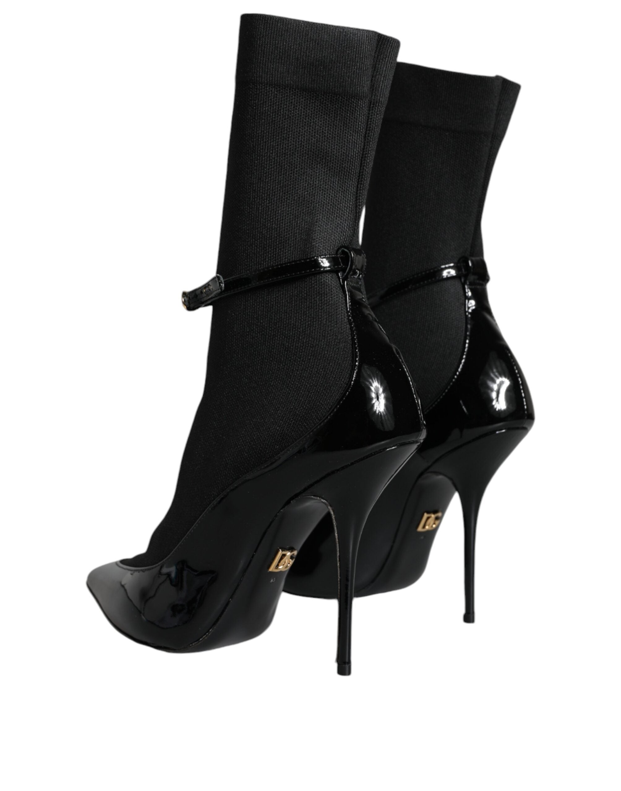 Botines de tacón de aguja de piel negra de Dolce & Gabbana, calcetines y zapatos-4