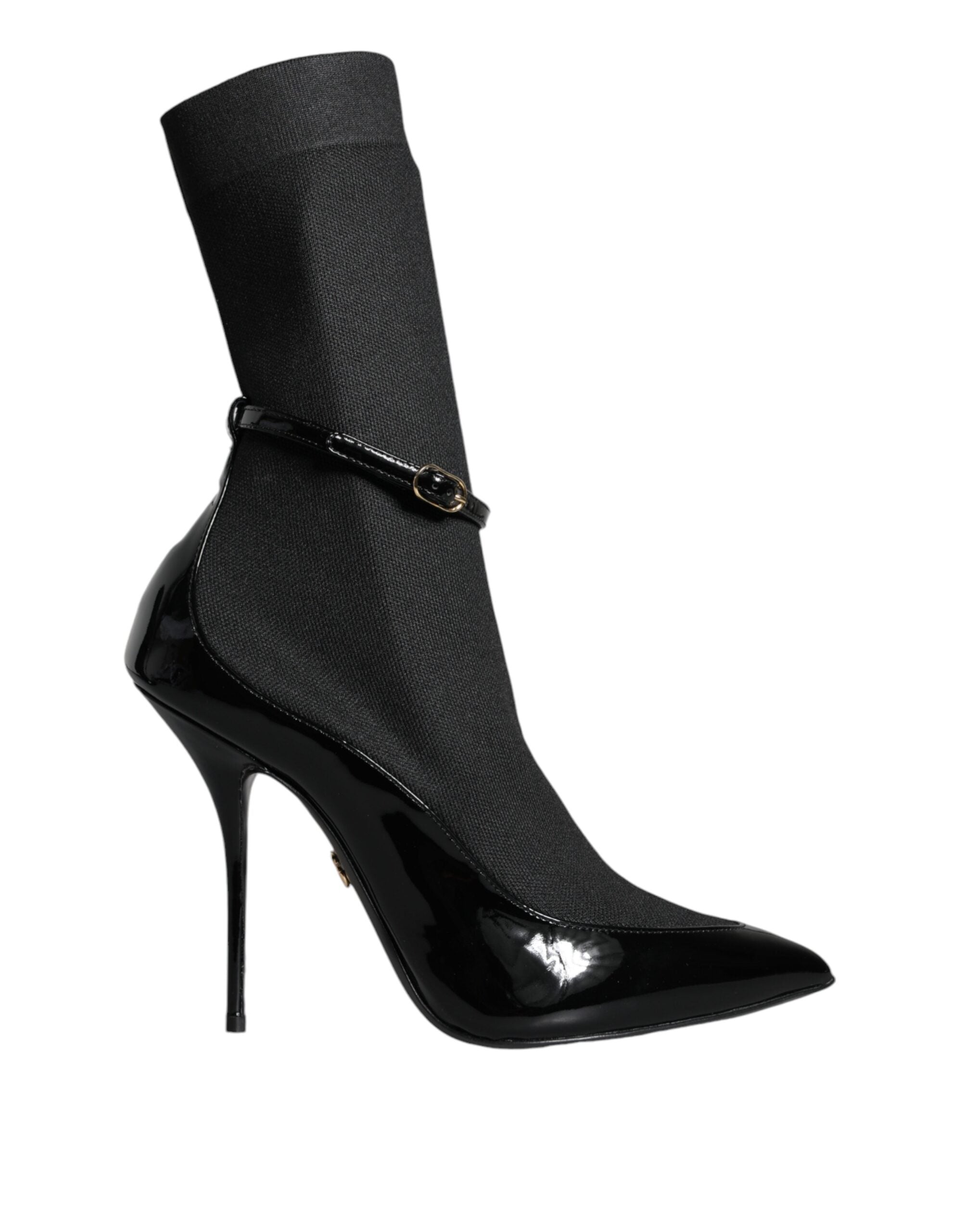 Botines de tacón de aguja de piel negra de Dolce & Gabbana, calcetines y zapatos-1