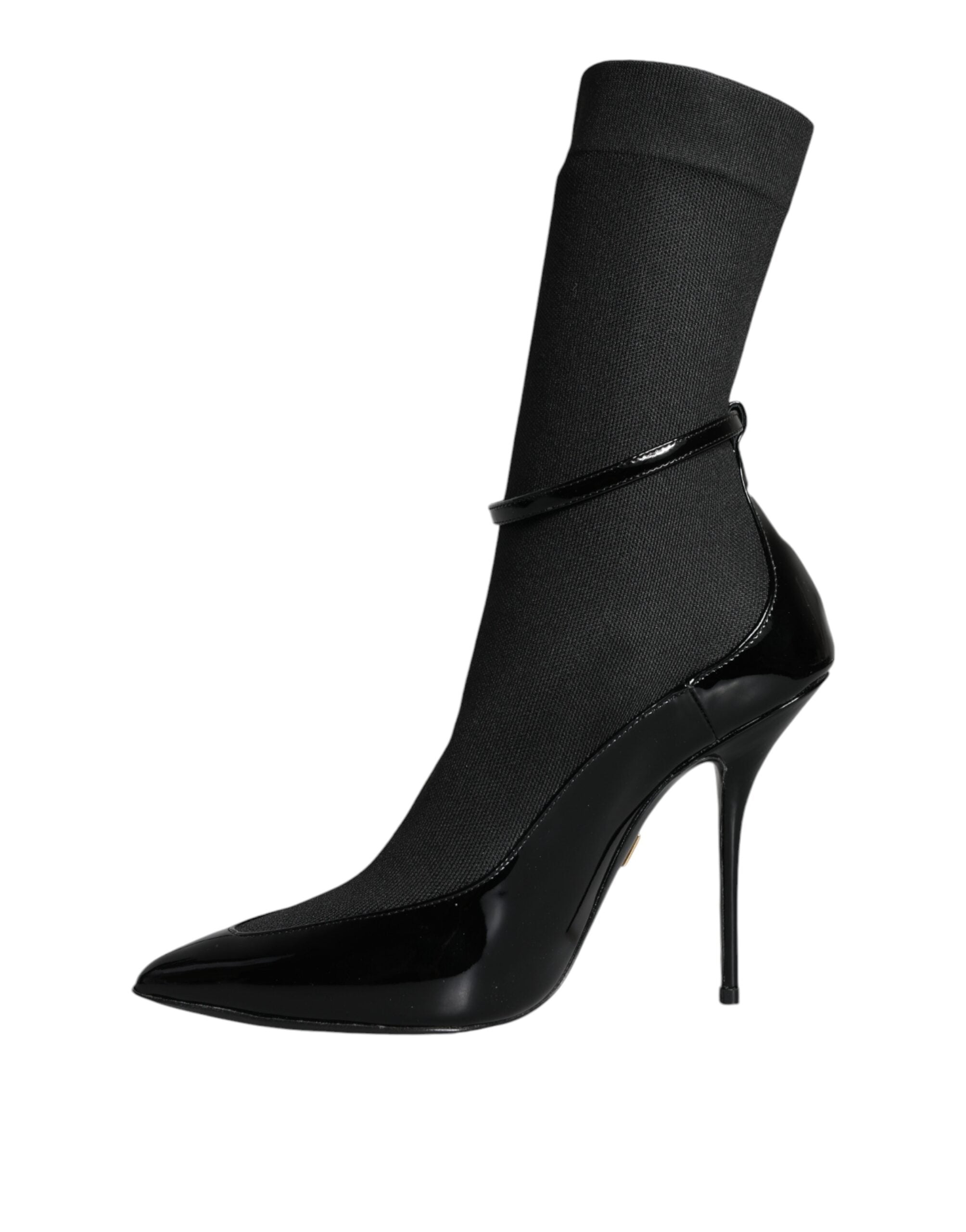 Botines de tacón de aguja de piel negra de Dolce & Gabbana, calcetines y zapatos-5