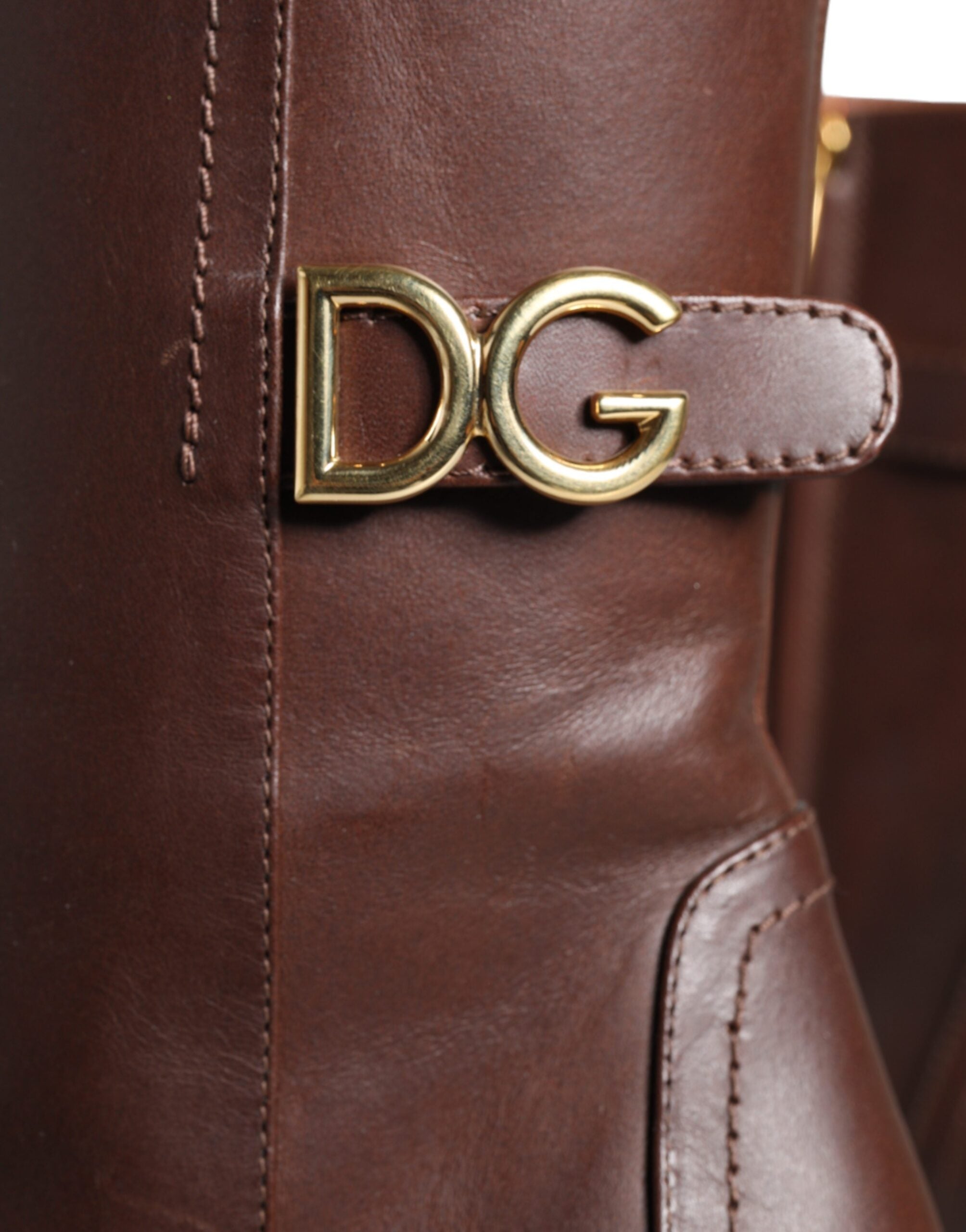 Dolce & Gabbana Brown Leather Heeled Mid Calf Boots Shoes-5