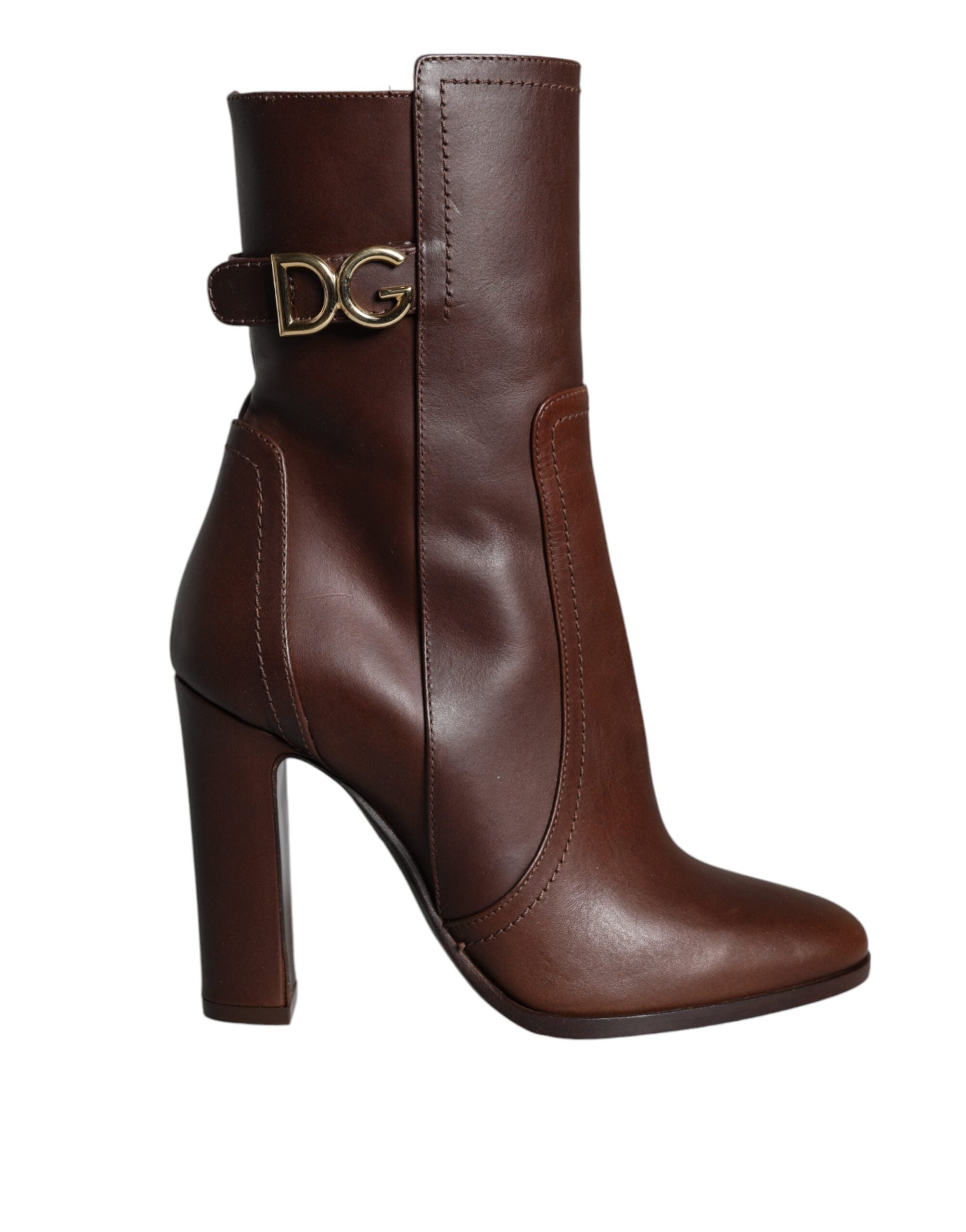 Dolce & Gabbana Brown Leather Heeled Mid Calf Boots Shoes-1