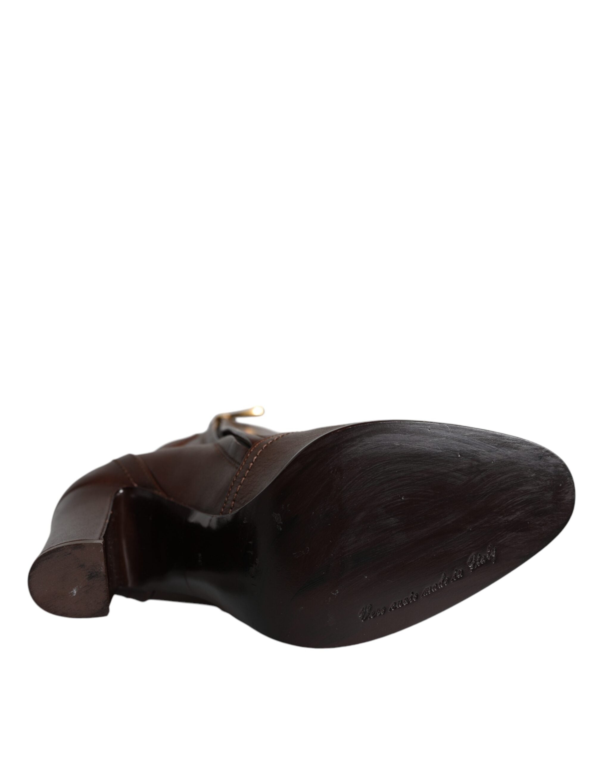 Dolce & Gabbana Brown Leather Heeled Mid Calf Boots Shoes-7