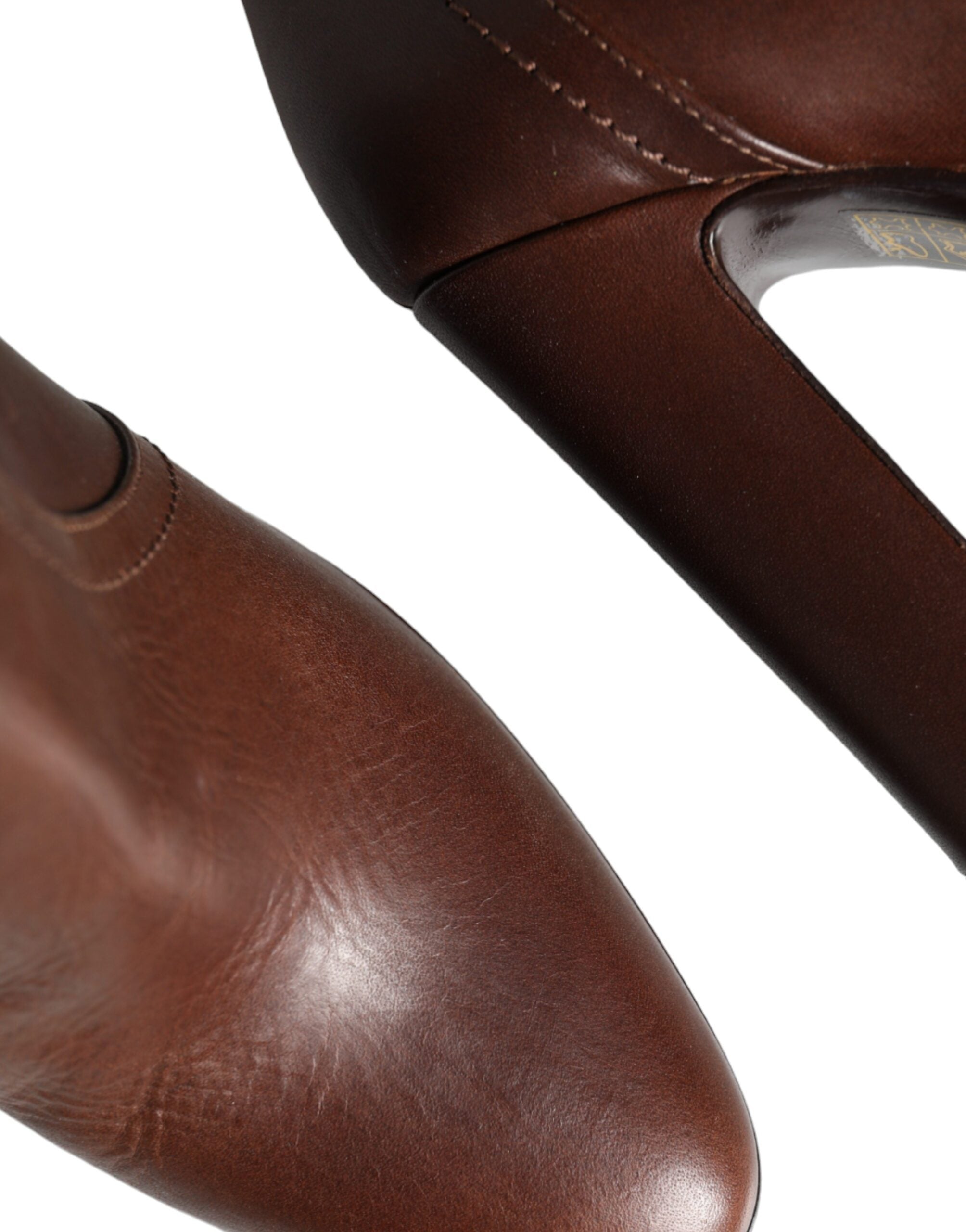 Dolce & Gabbana Brown Leather Heeled Mid Calf Boots Shoes-8