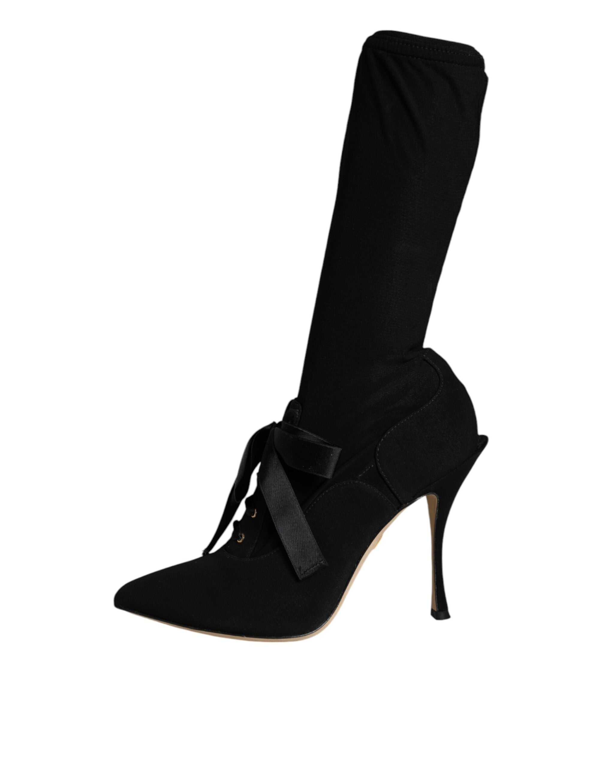 Botas negras de tacón de aguja a media pantorrilla de Dolce & Gabbana-4
