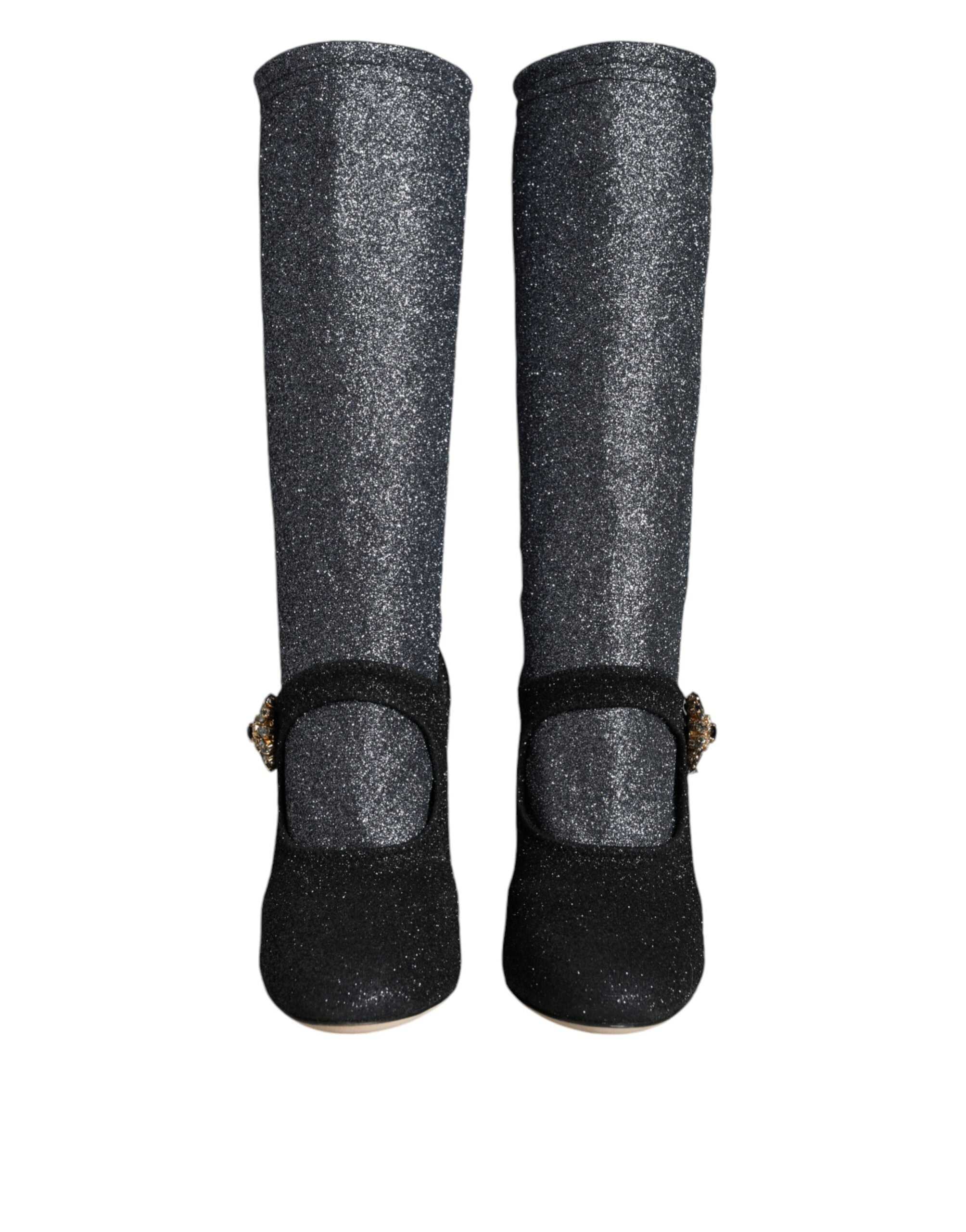 Dolce & Gabbana Black Crystal Mary Jane Booties Shoes-2