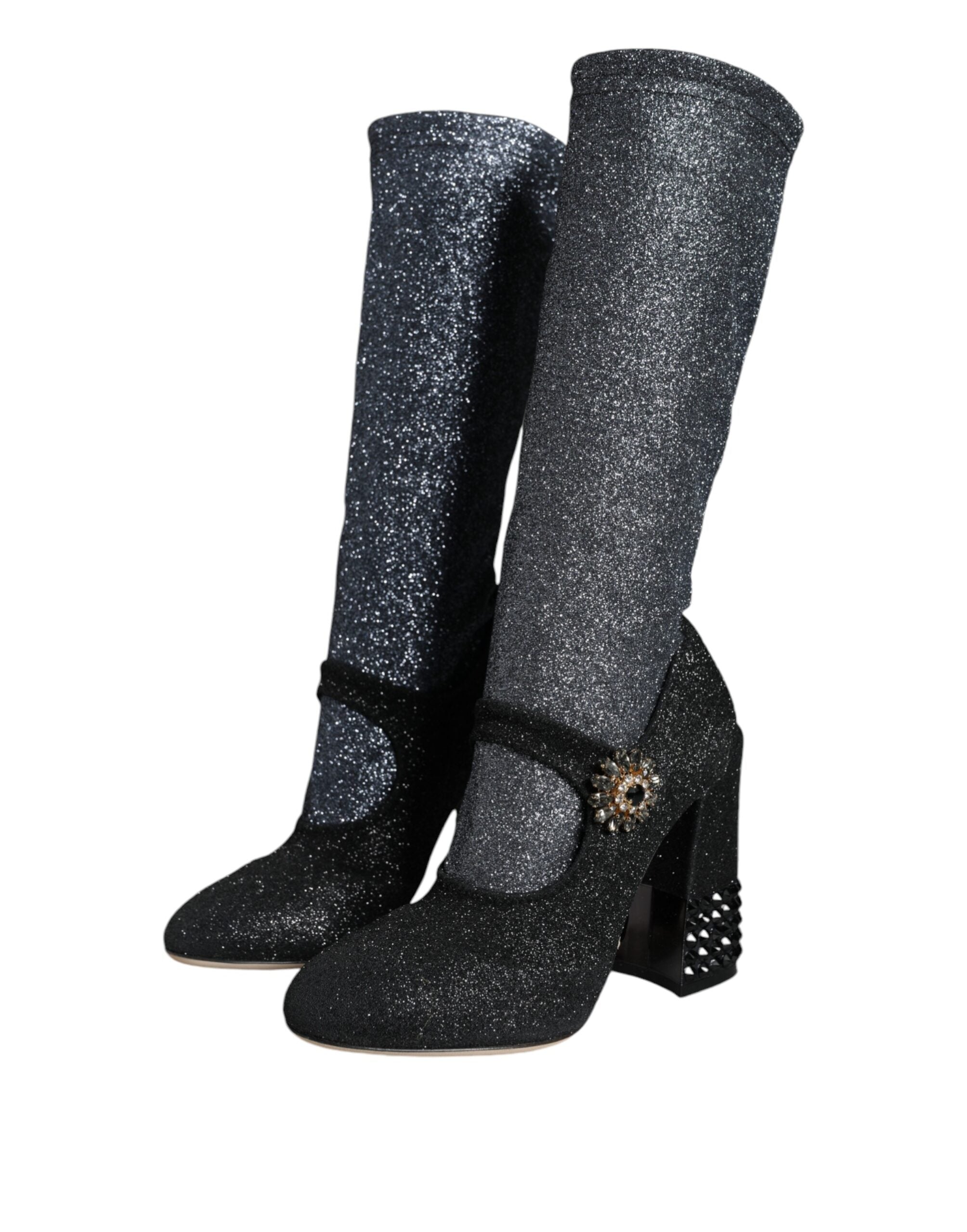 Dolce & Gabbana Black Crystal Mary Jane Booties Shoes-3