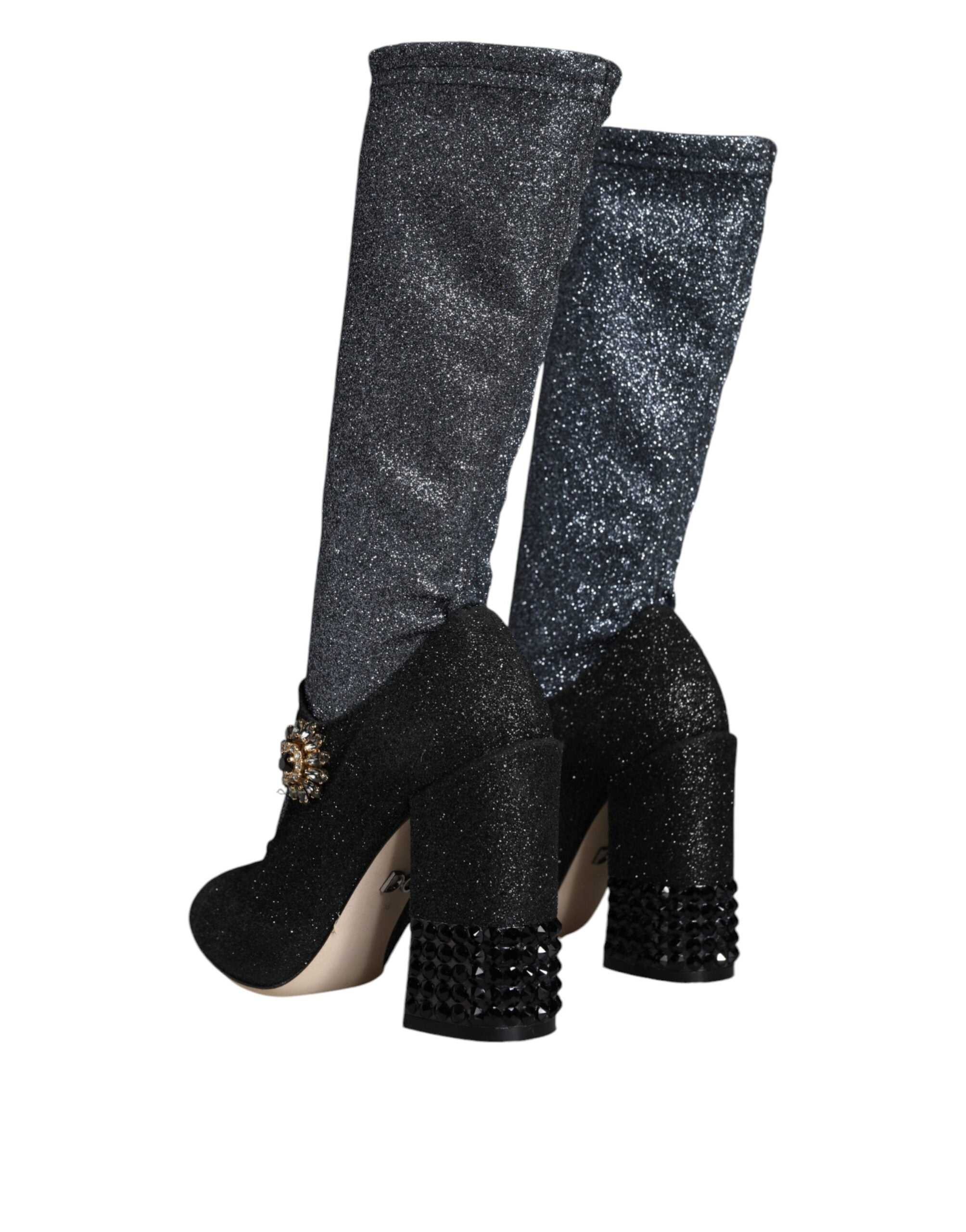 Dolce & Gabbana Black Crystal Mary Jane Booties Shoes-4