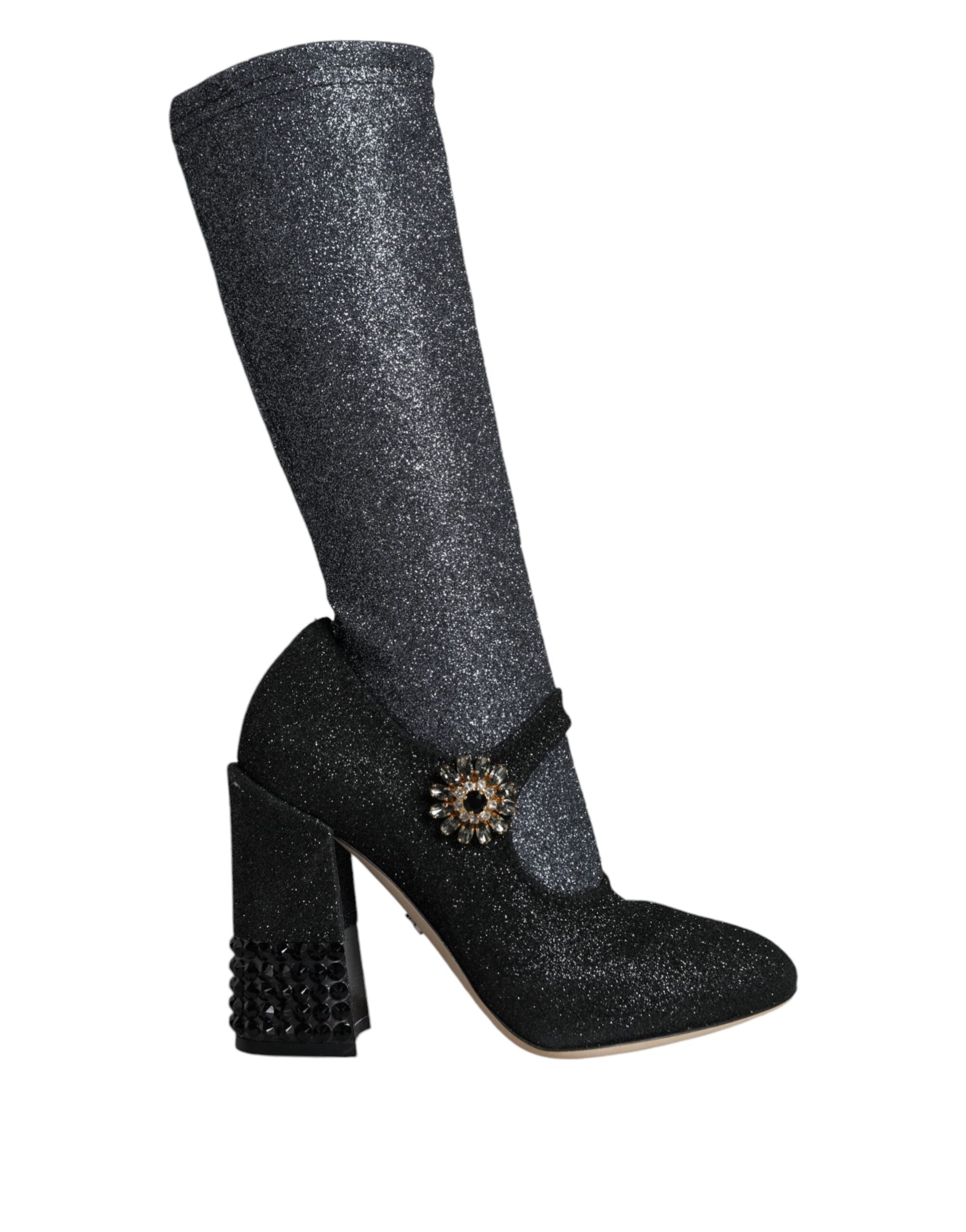 Dolce & Gabbana Black Crystal Mary Jane Booties Shoes-1
