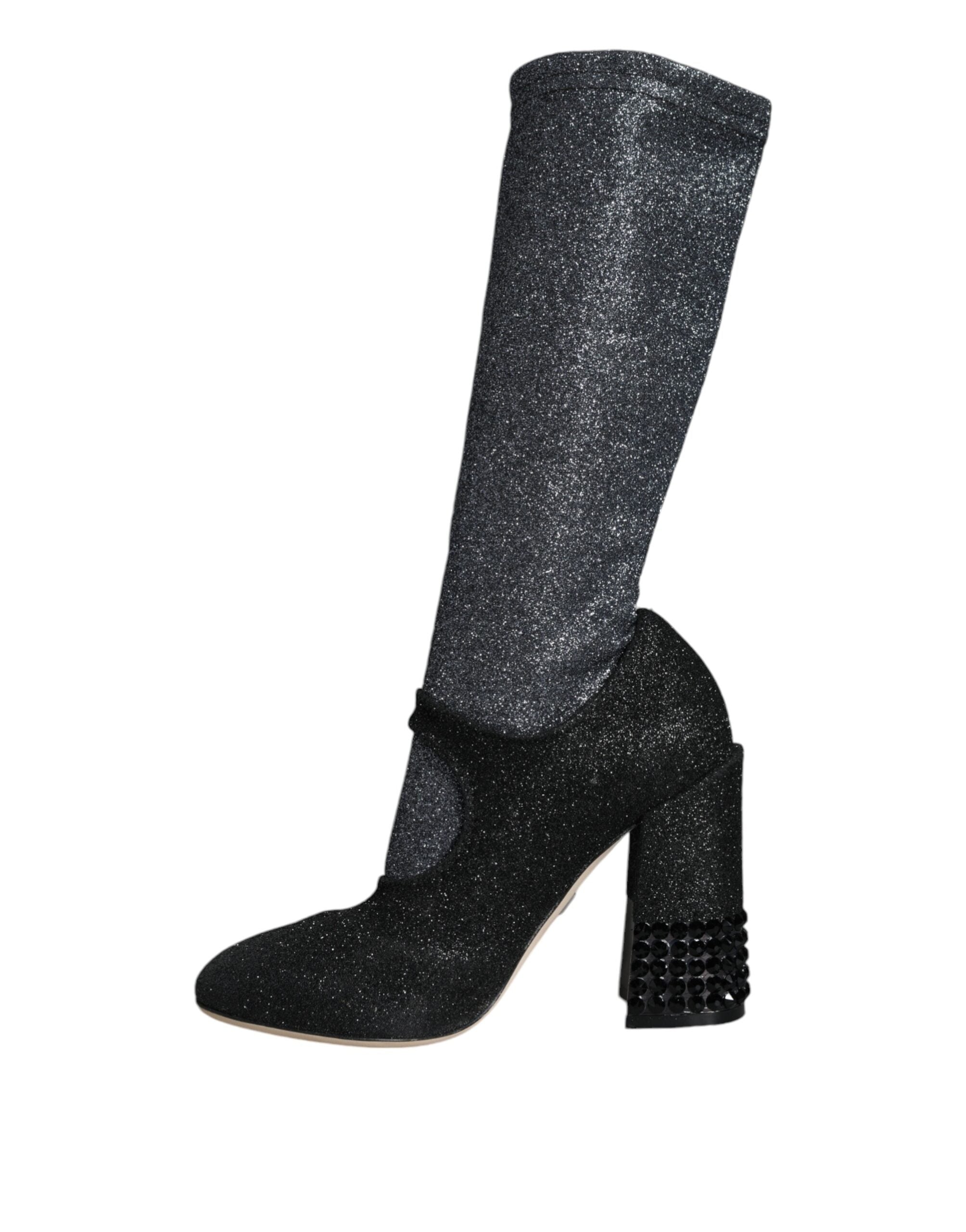 Dolce & Gabbana Black Crystal Mary Jane Booties Shoes-5
