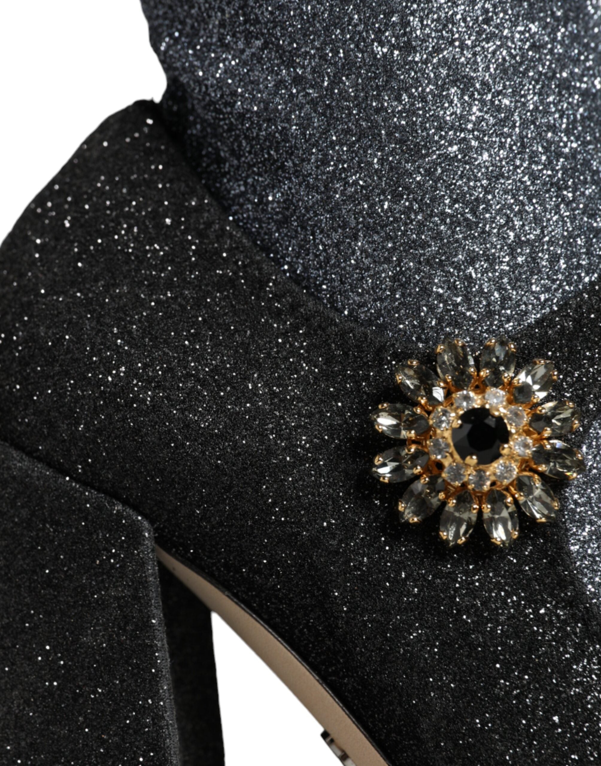 Dolce & Gabbana Black Crystal Mary Jane Booties Shoes-7