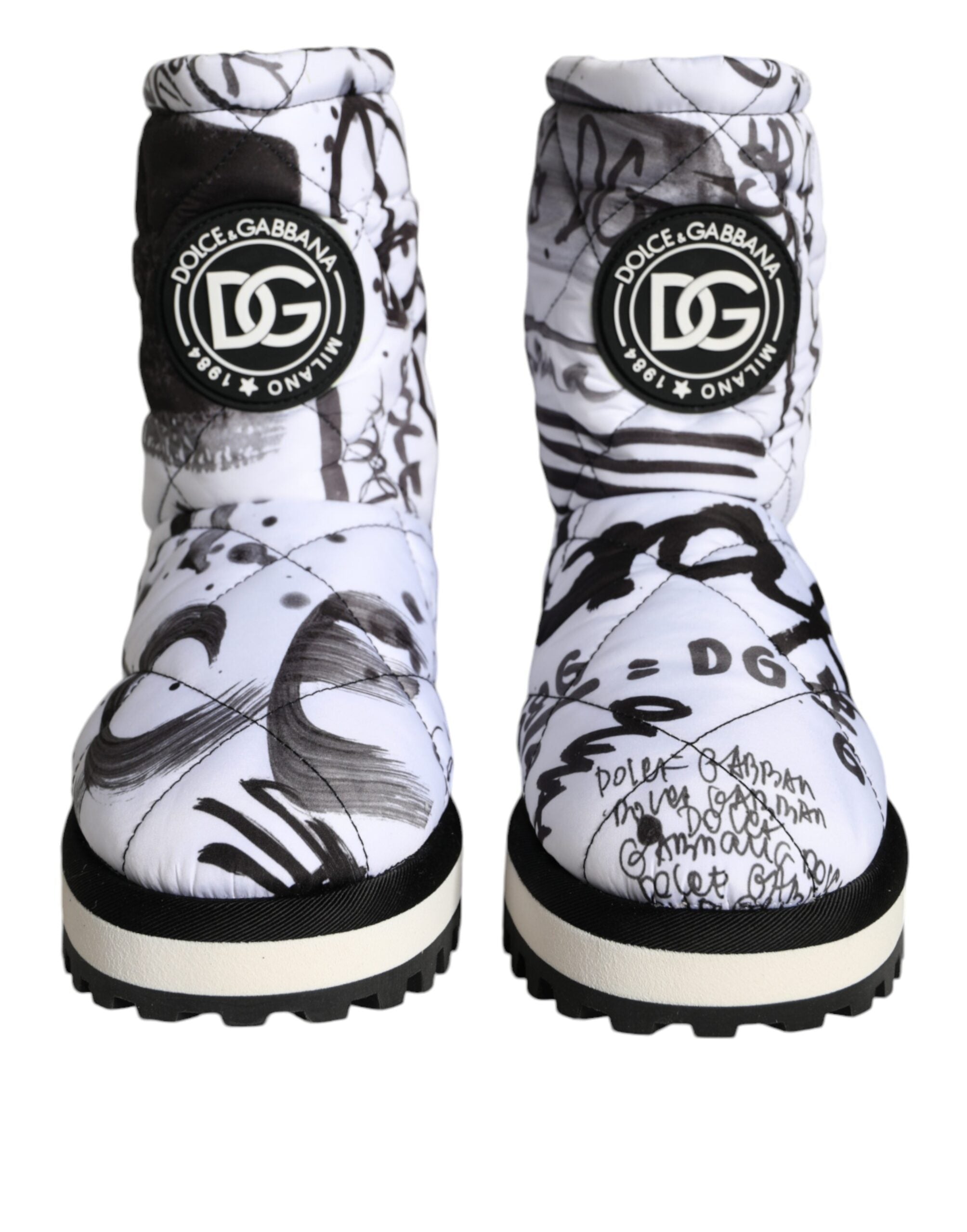 Dolce & Gabbana White Padded Logo Print Mid Calf Boots Shoes-2