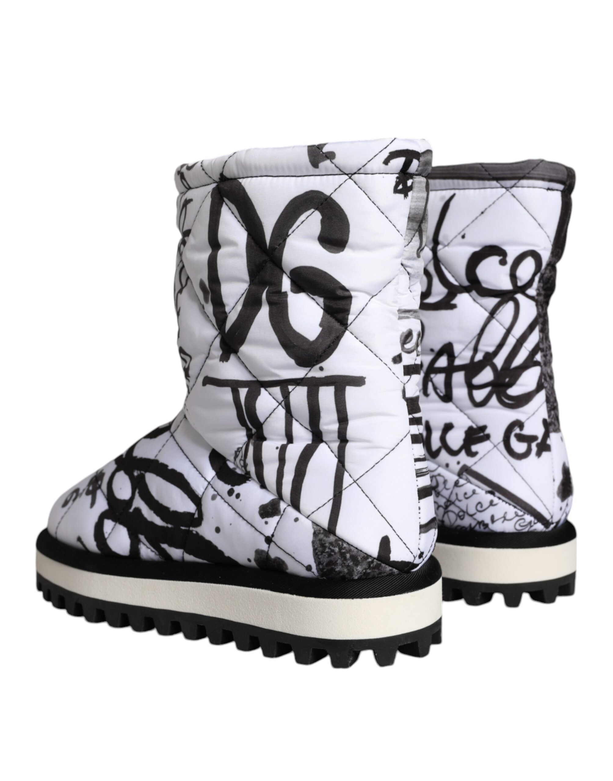 Dolce & Gabbana White Padded Logo Print Mid Calf Boots Shoes-4
