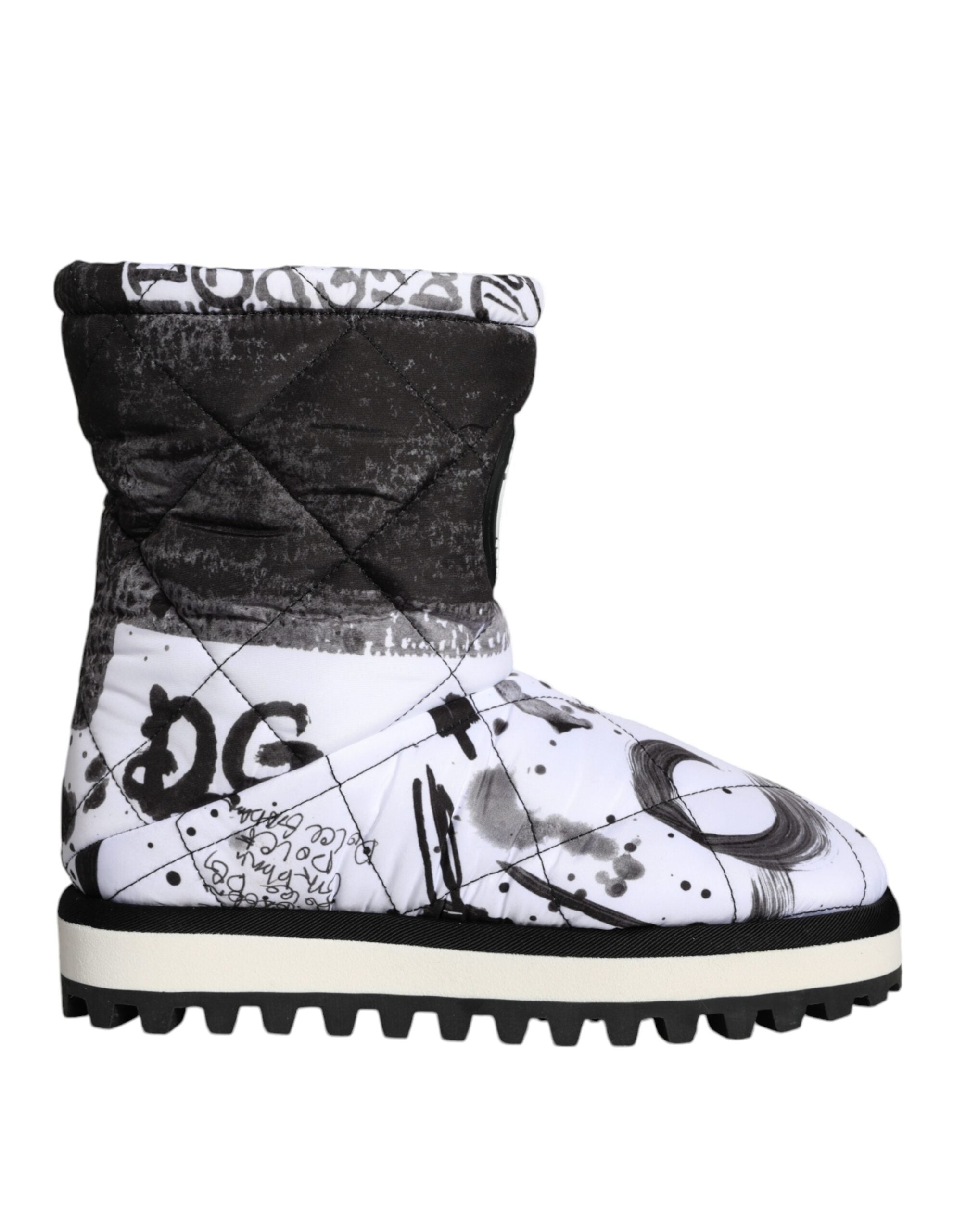 Dolce & Gabbana White Padded Logo Print Mid Calf Boots Shoes-1