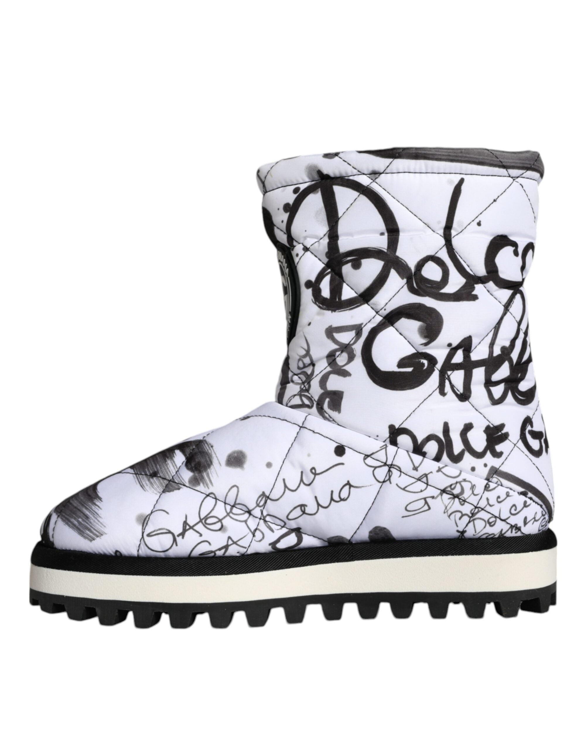 Dolce & Gabbana White Padded Logo Print Mid Calf Boots Shoes-5