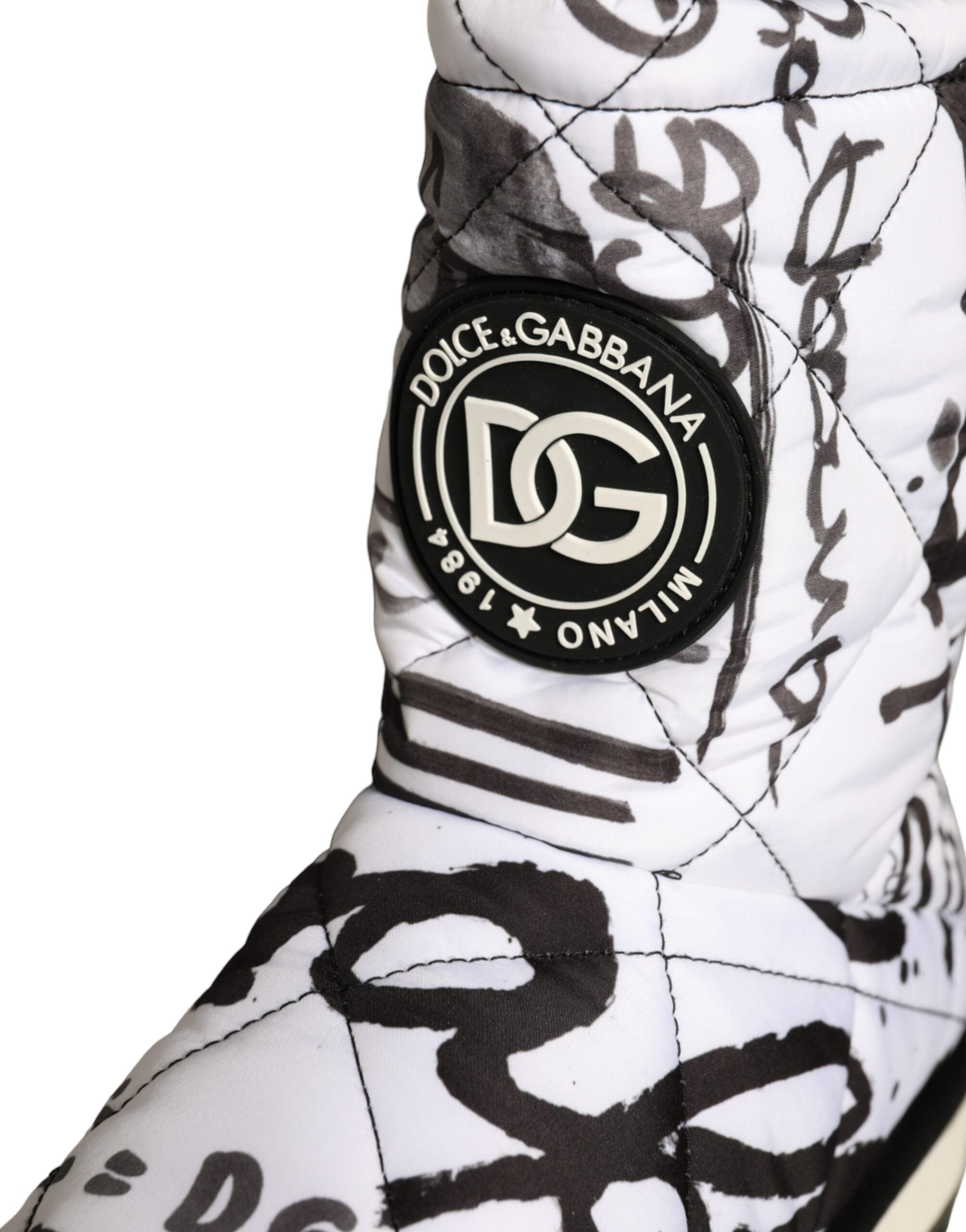 Dolce & Gabbana White Padded Logo Print Mid Calf Boots Shoes-7