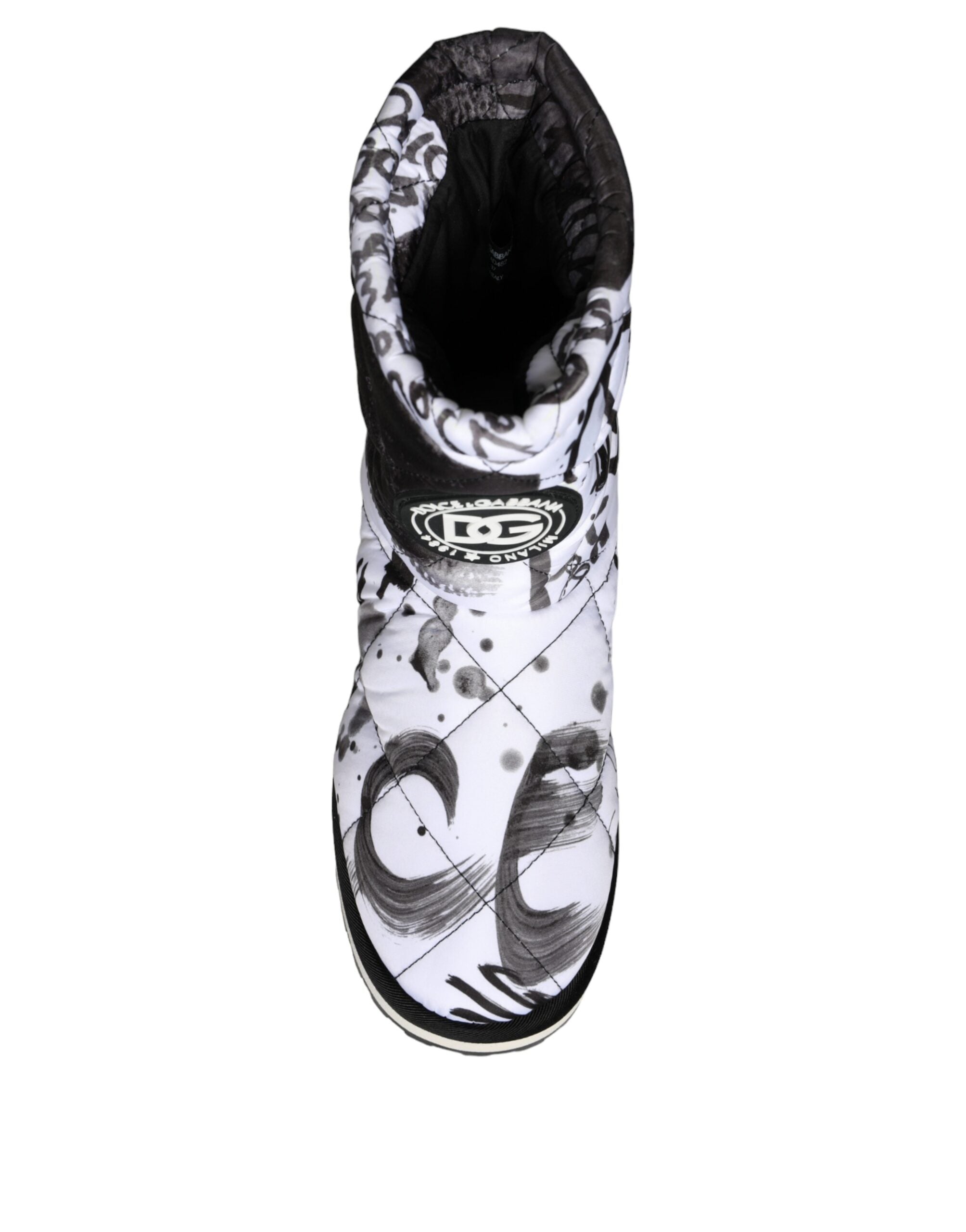 Dolce & Gabbana White Padded Logo Print Mid Calf Boots Shoes-8