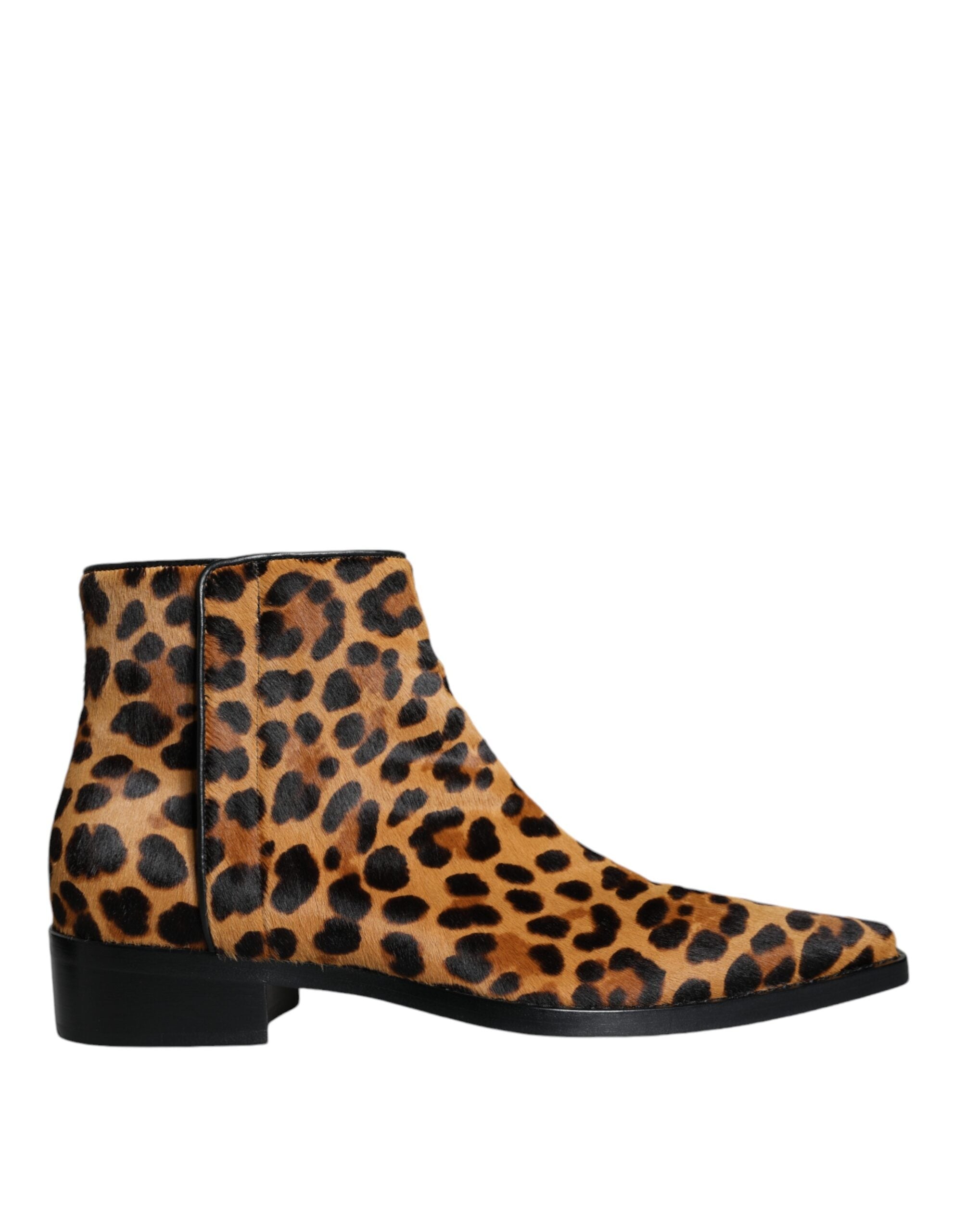 Dolce & Gabbana Brown Leopard Calf Fur Ankle Boots Shoes-1