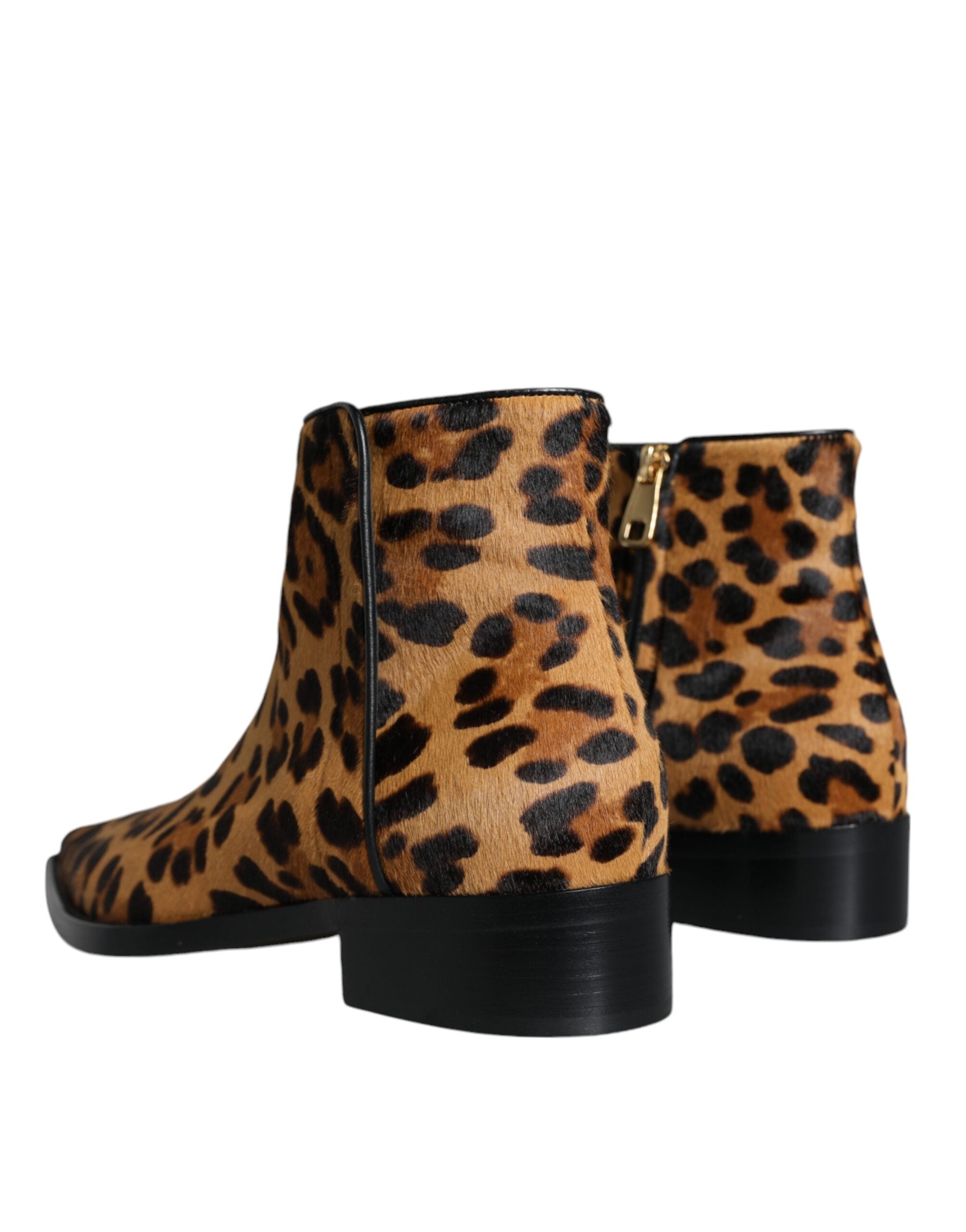 Dolce & Gabbana Brown Leopard Calf Fur Ankle Boots Shoes-5