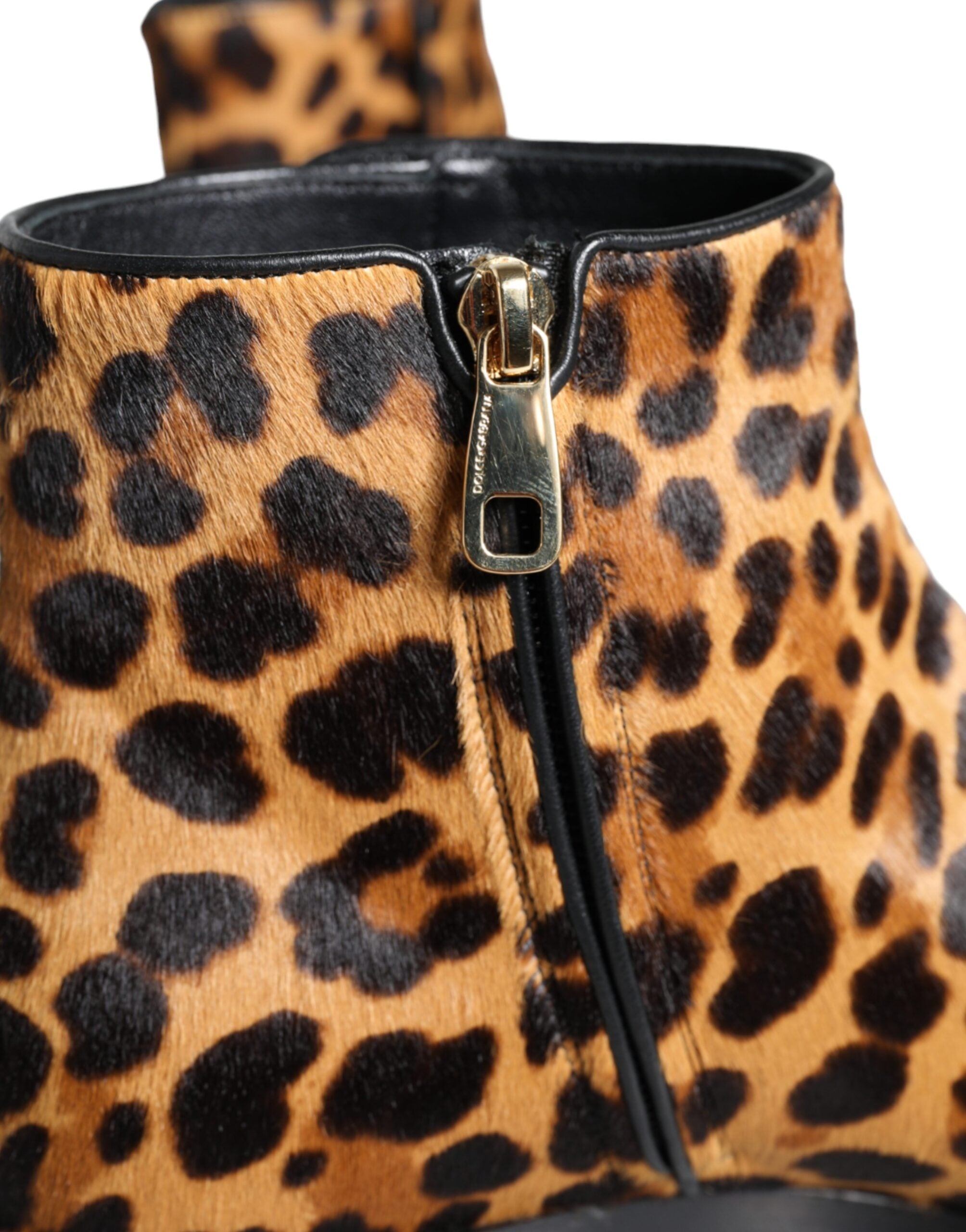 Dolce & Gabbana Brown Leopard Calf Fur Ankle Boots Shoes-7
