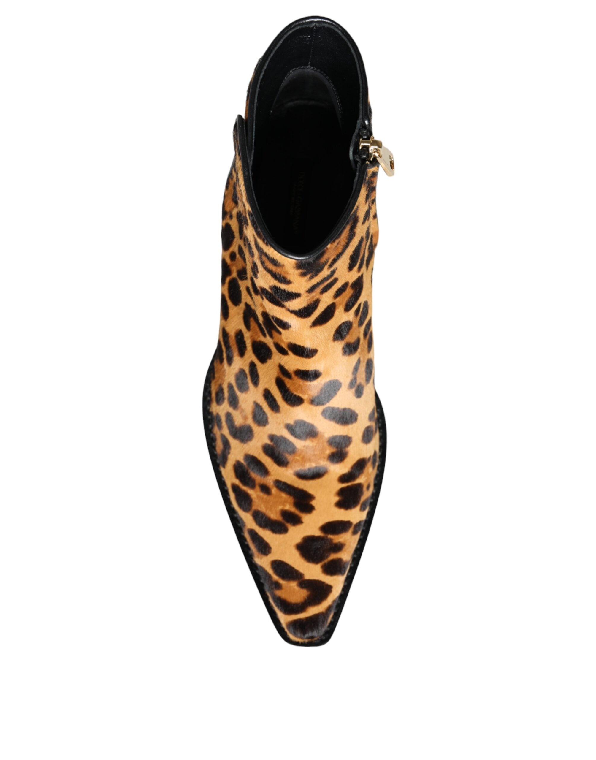 Dolce & Gabbana Brown Leopard Calf Fur Ankle Boots Shoes-8