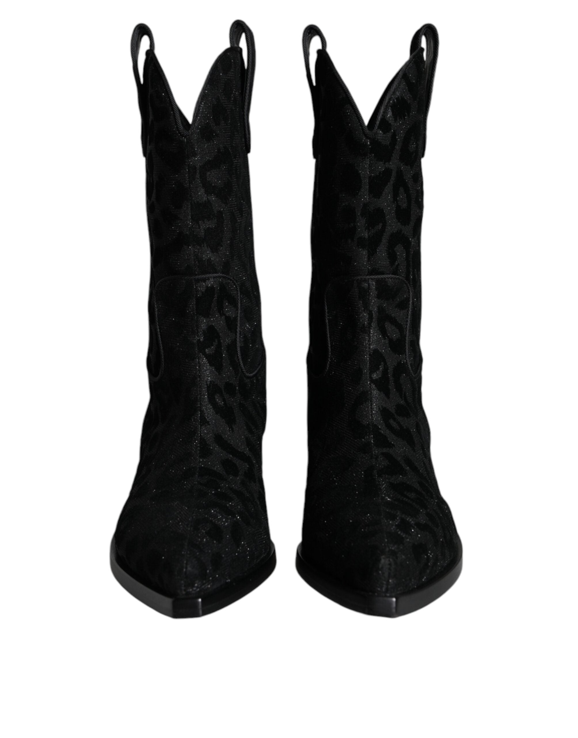 Dolce & Gabbana Black Grey Leopard Cowboy Boots Shoes-2