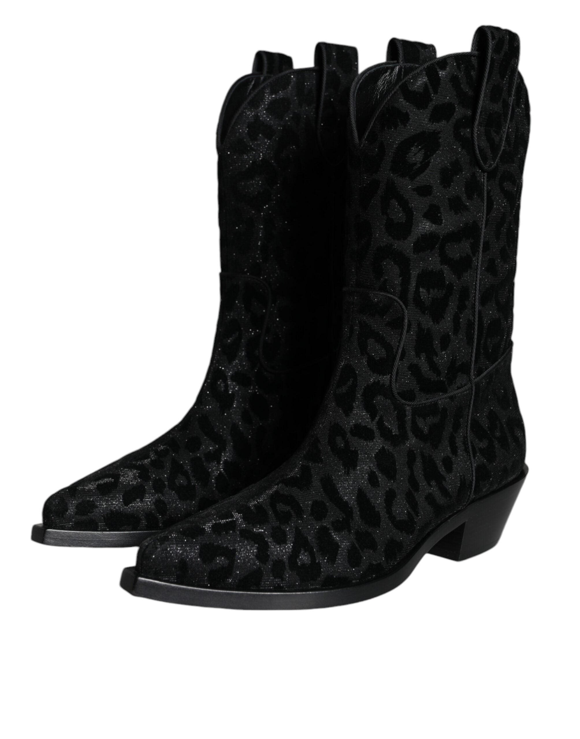 Dolce & Gabbana Black Grey Leopard Cowboy Boots Shoes-3