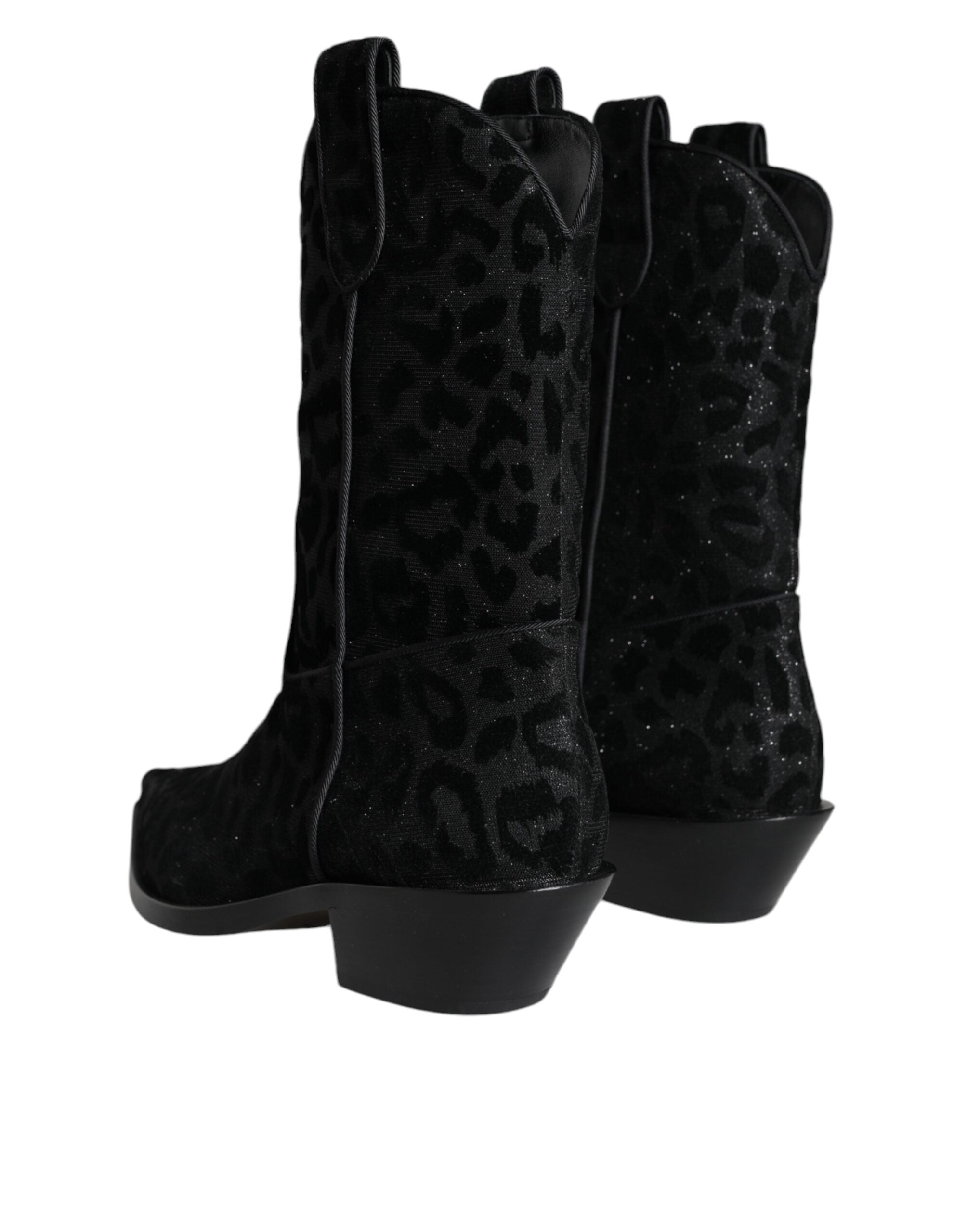 Dolce & Gabbana Black Grey Leopard Cowboy Boots Shoes-4
