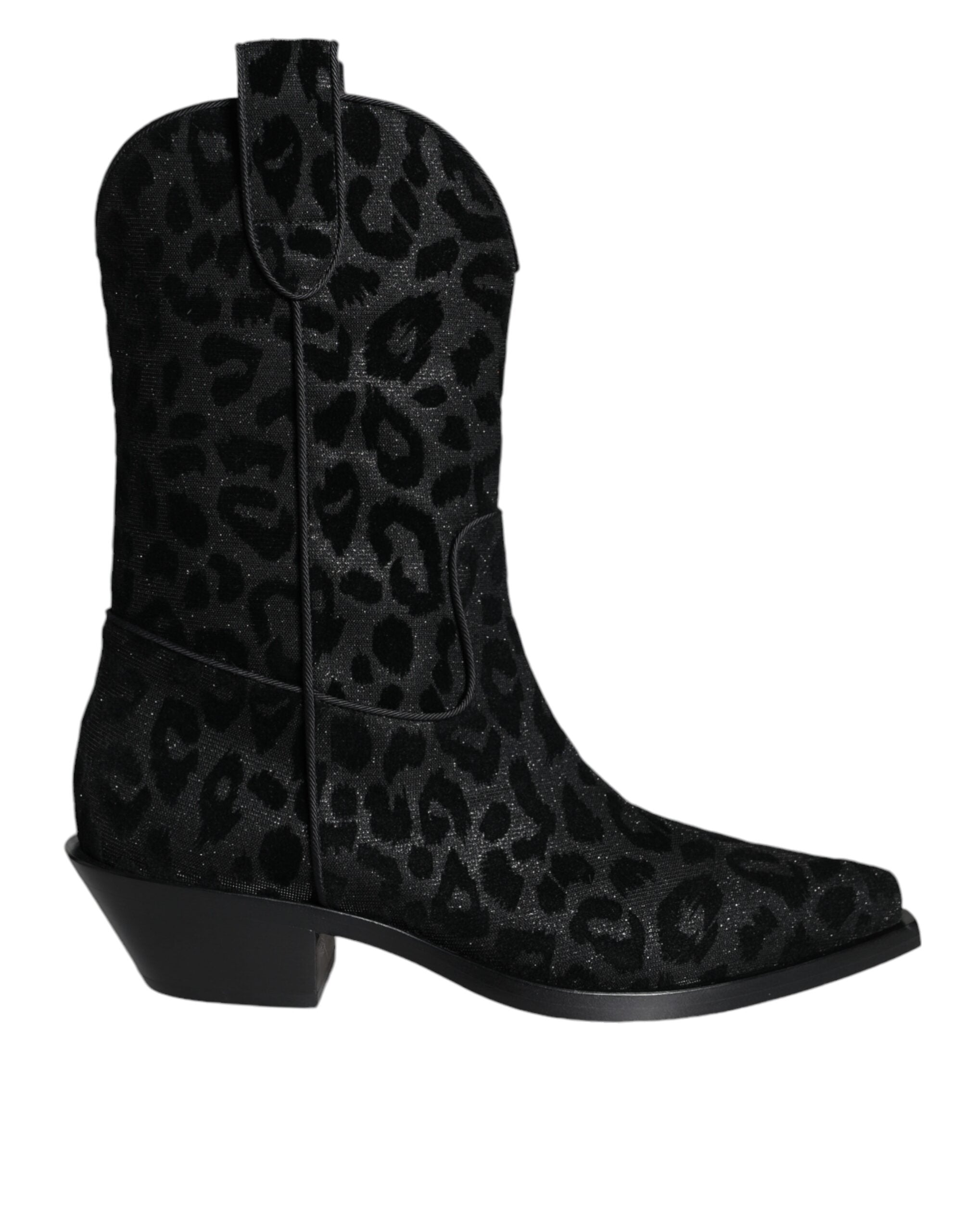 Dolce & Gabbana Black Grey Leopard Cowboy Boots Shoes-1