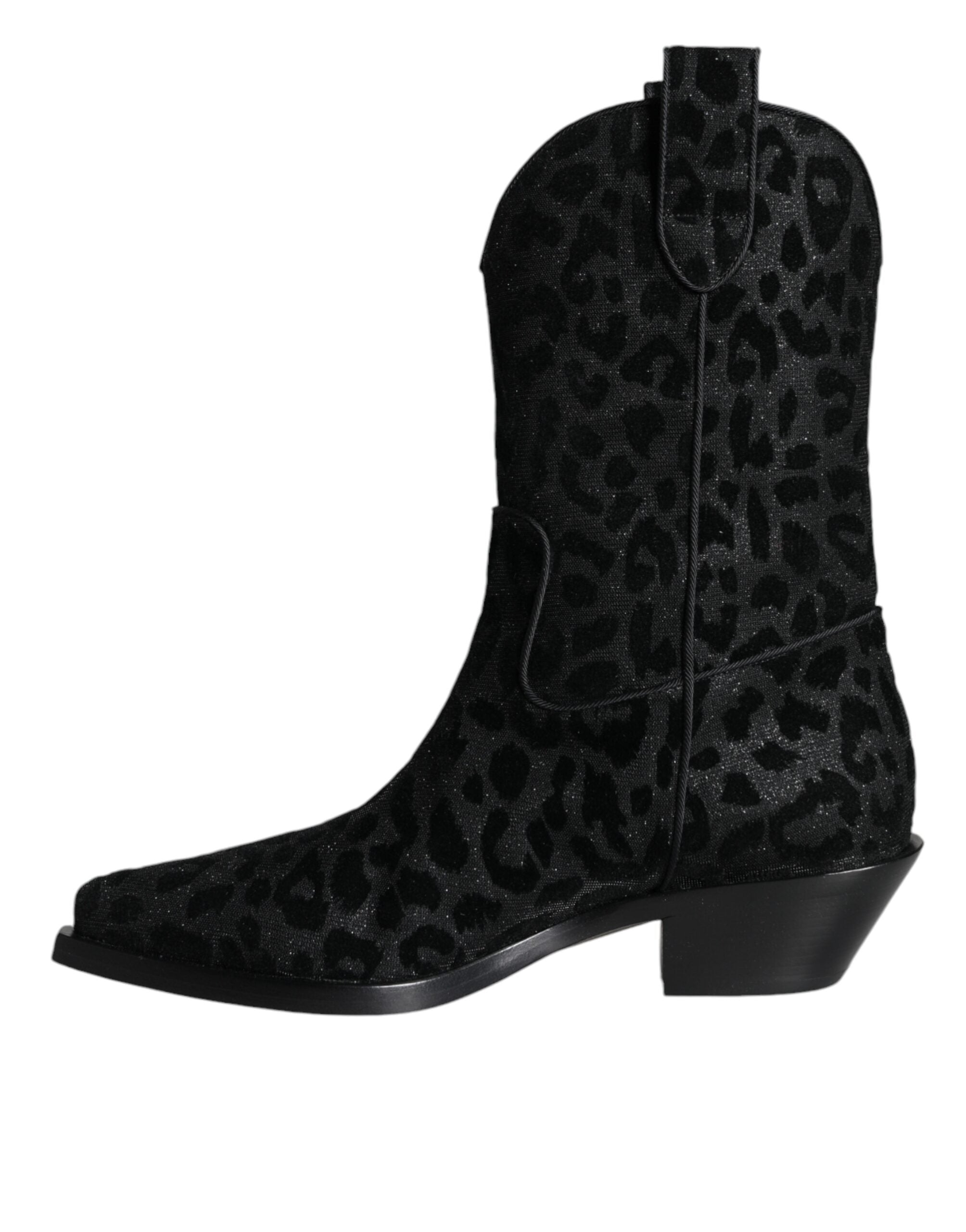 Dolce & Gabbana Black Grey Leopard Cowboy Boots Shoes-5