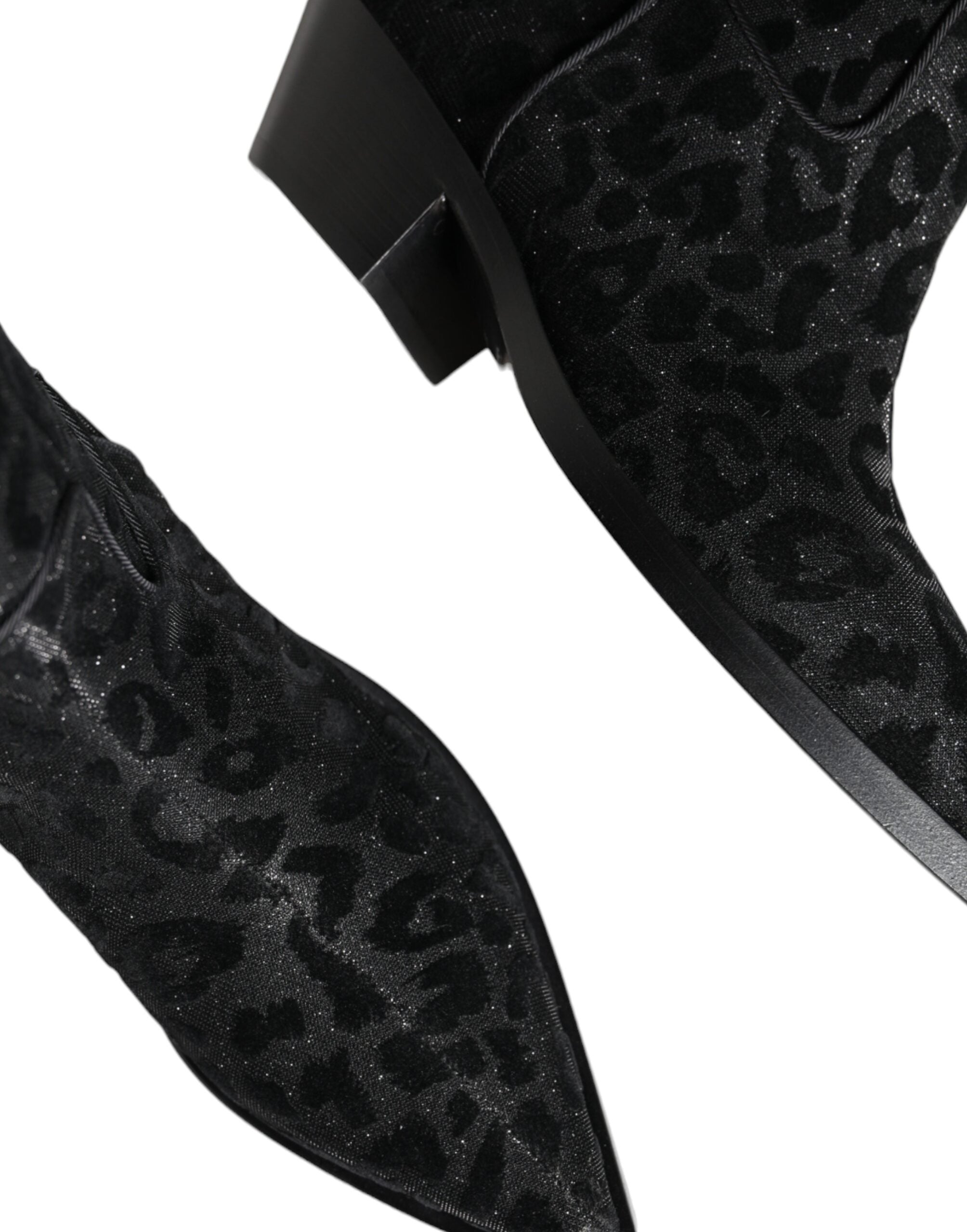 Dolce & Gabbana Black Grey Leopard Cowboy Boots Shoes-7