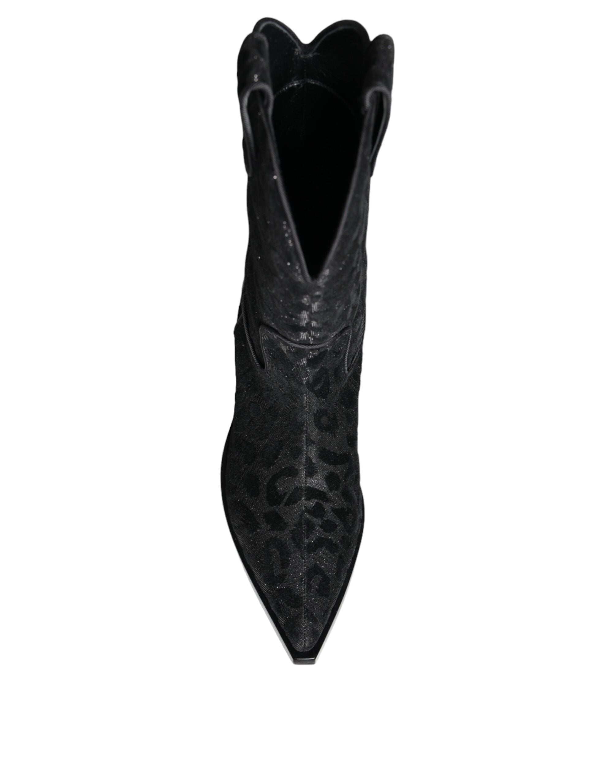 Dolce & Gabbana Black Grey Leopard Cowboy Boots Shoes-8