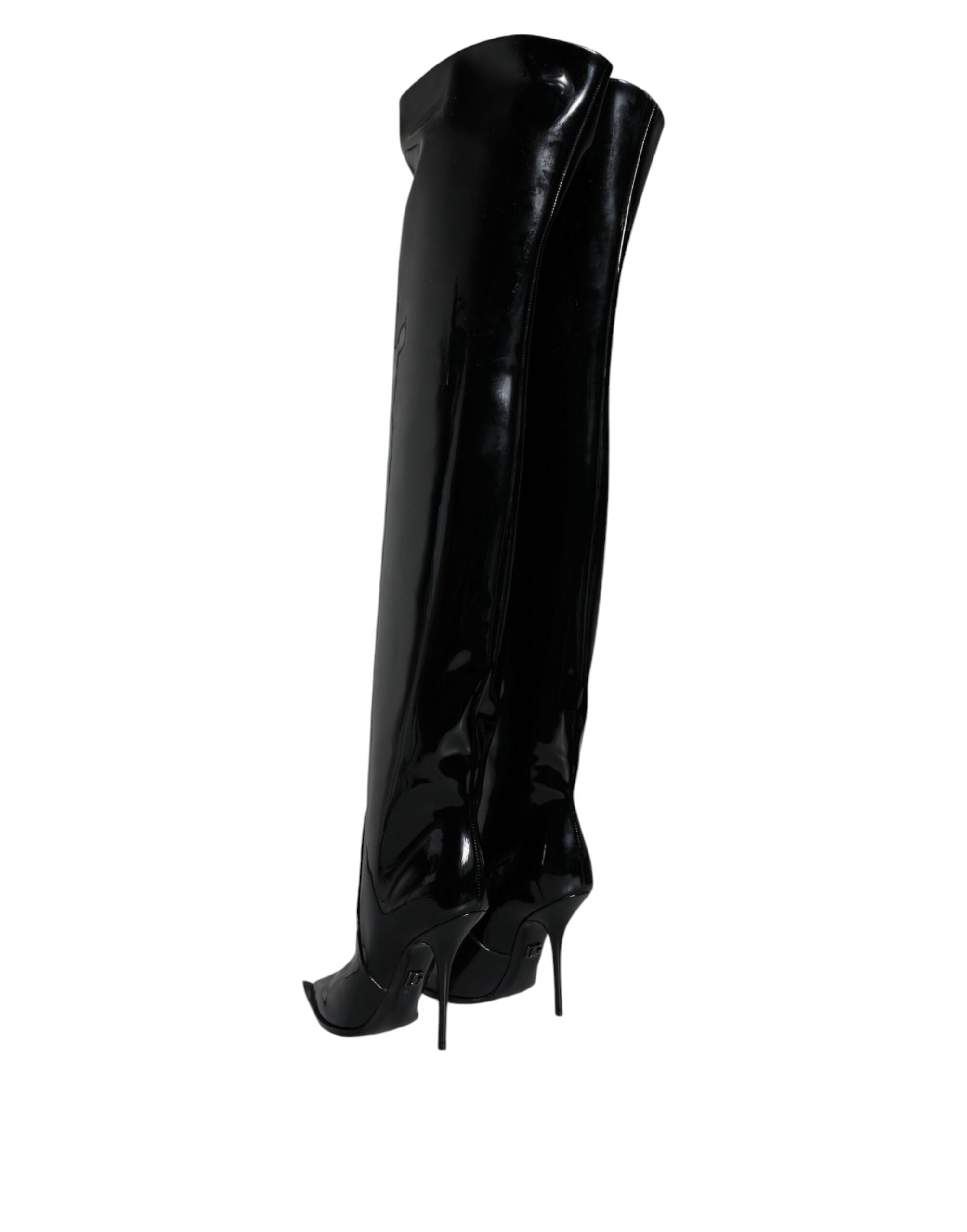 Dolce & Gabbana Schwarze Lackleder Kniehohe Stiefel Schuhe-4