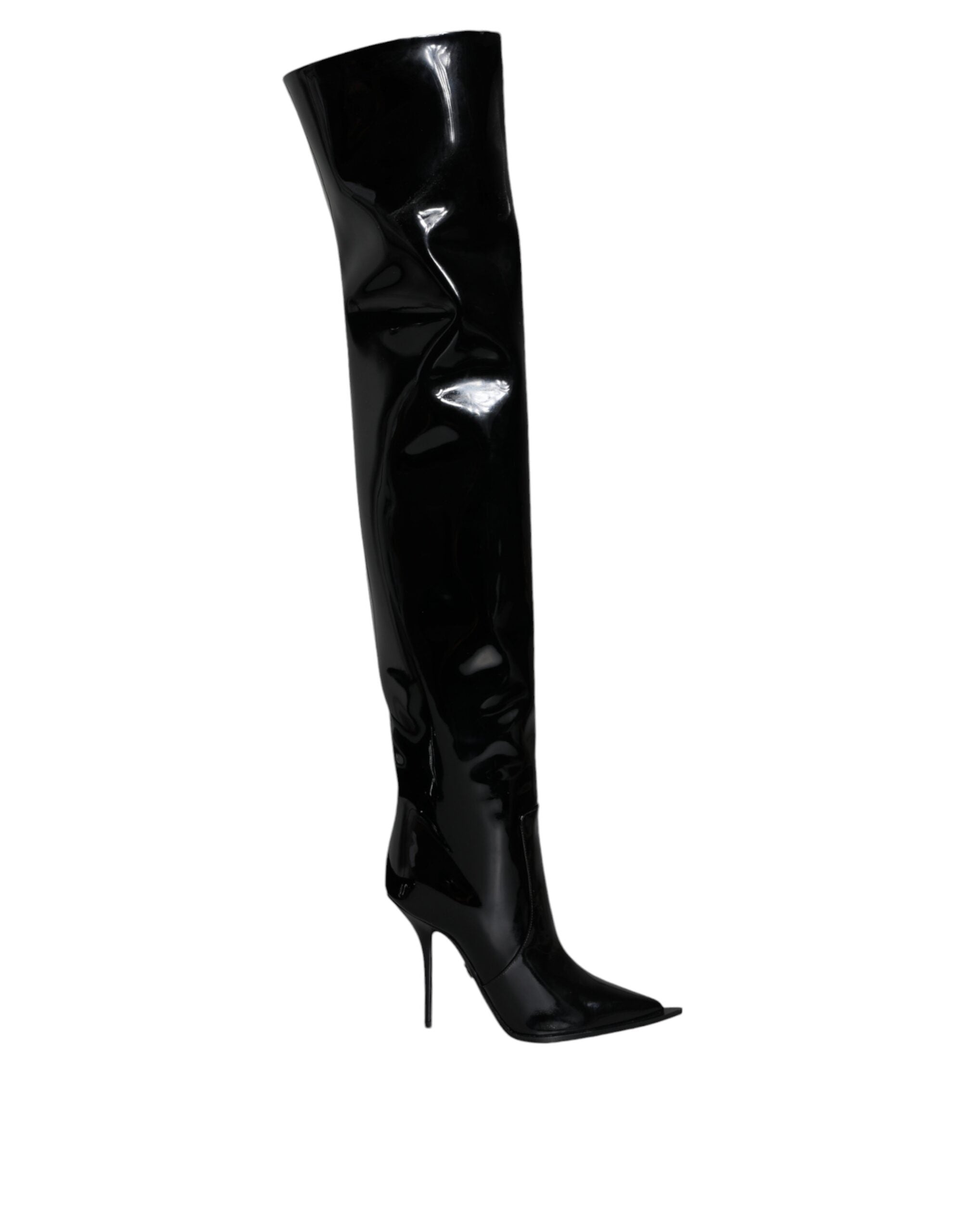 Dolce & Gabbana Schwarze Lackleder Kniehohe Stiefel Schuhe-1