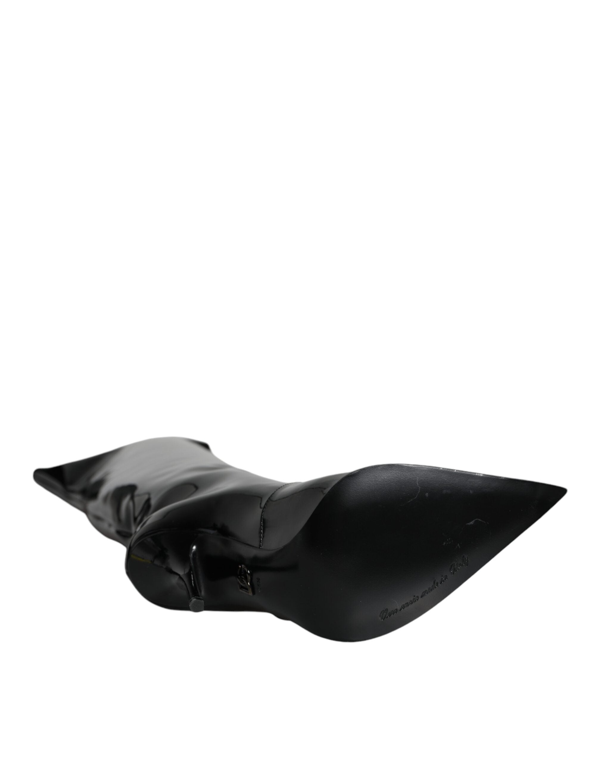Dolce & Gabbana Schwarze Lackleder Kniehohe Stiefel Schuhe-7