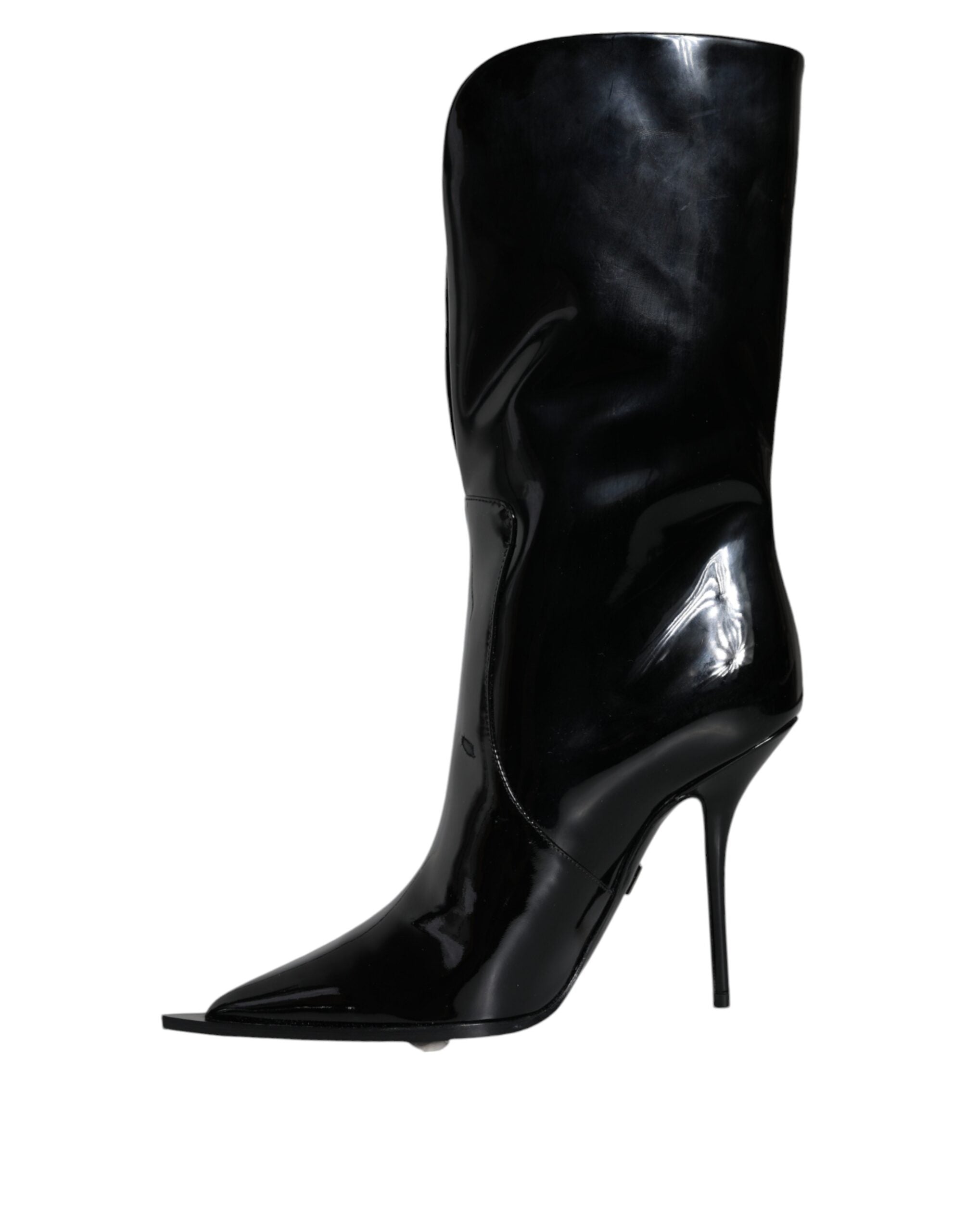 Dolce & Gabbana Schwarze Lackleder Mid Calf Stiefel Schuhe-5