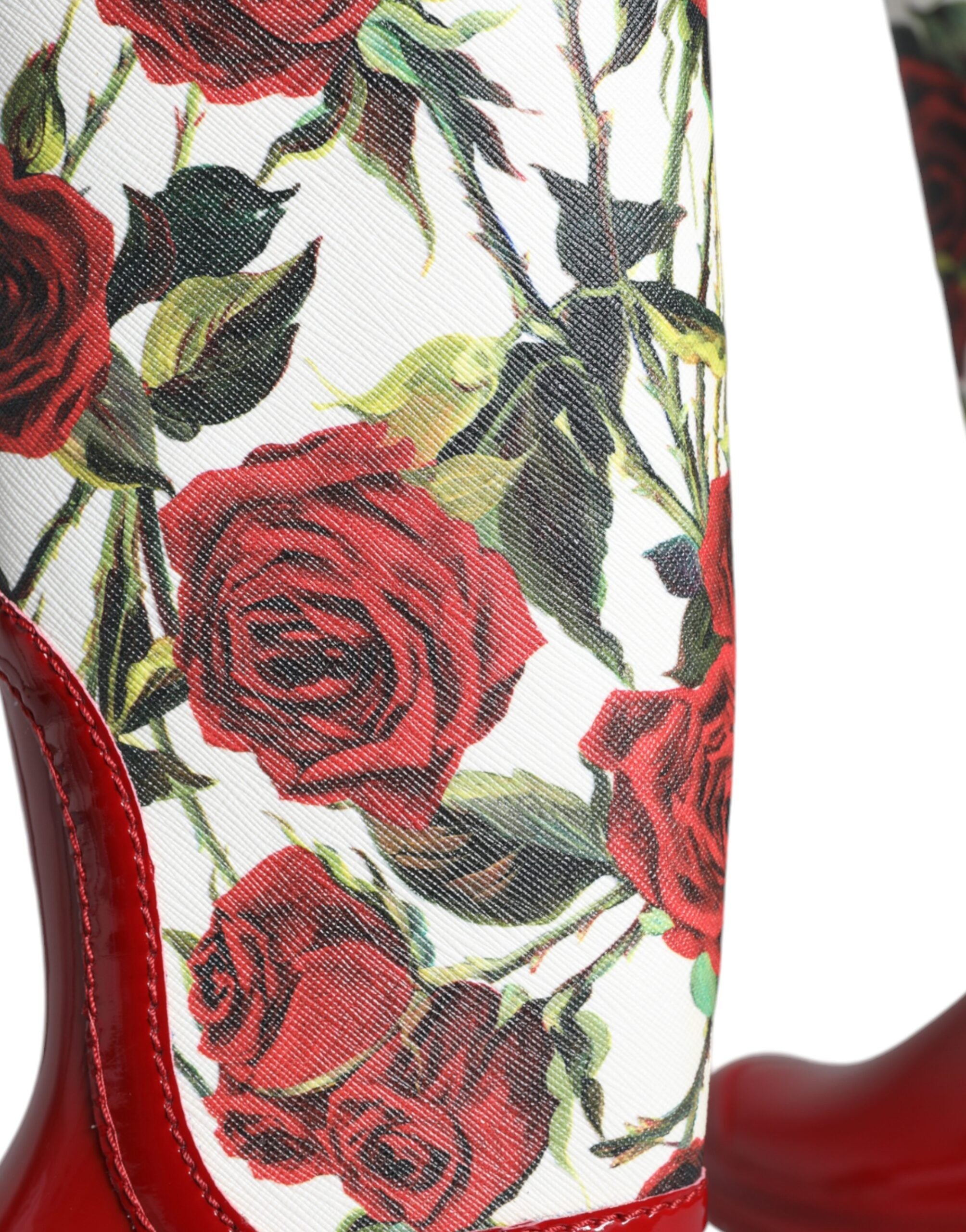 Dolce & Gabbana red floral knee-high flat rubber boots shoes-7