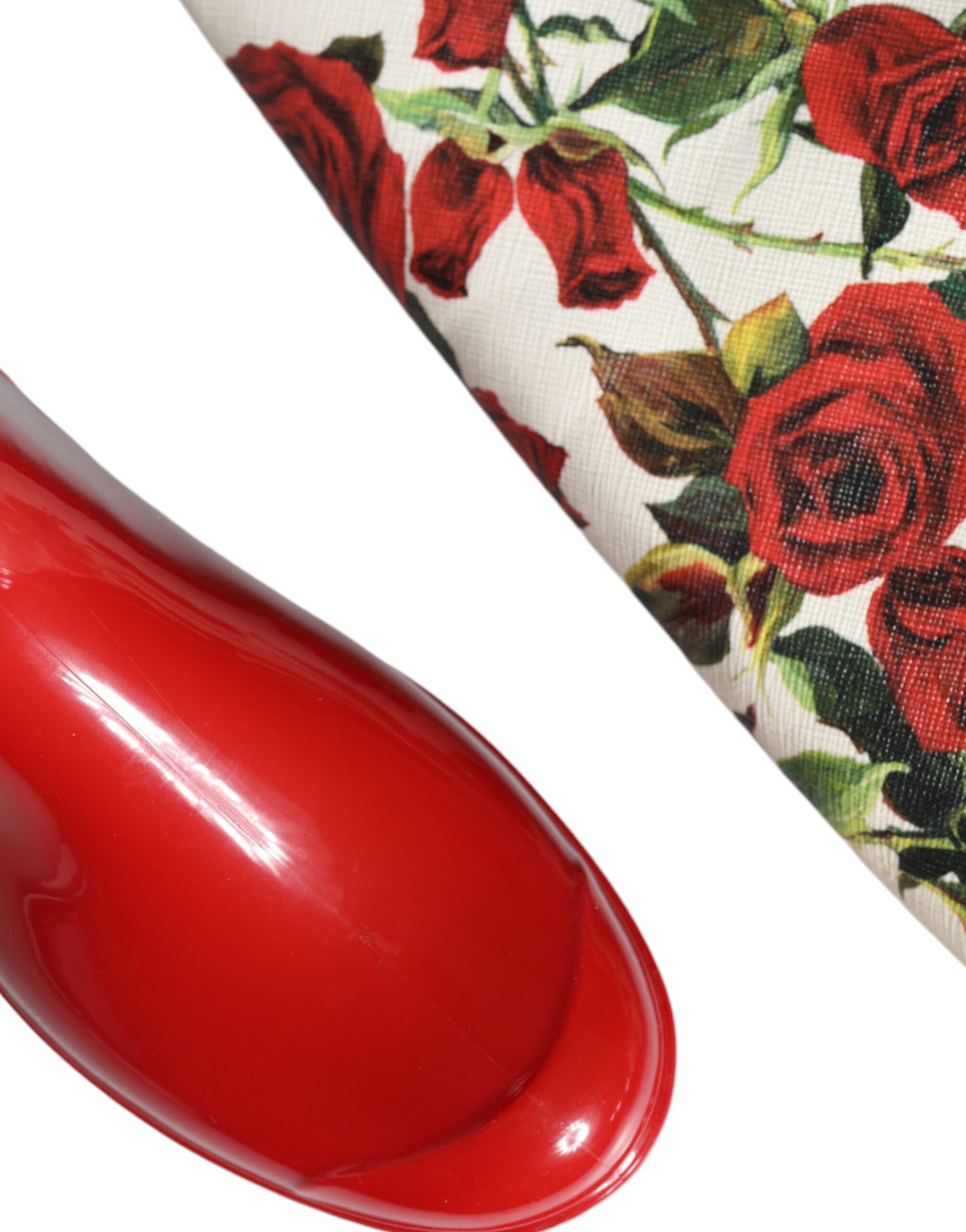 Dolce & Gabbana red floral knee-high flat rubber boots shoes-8