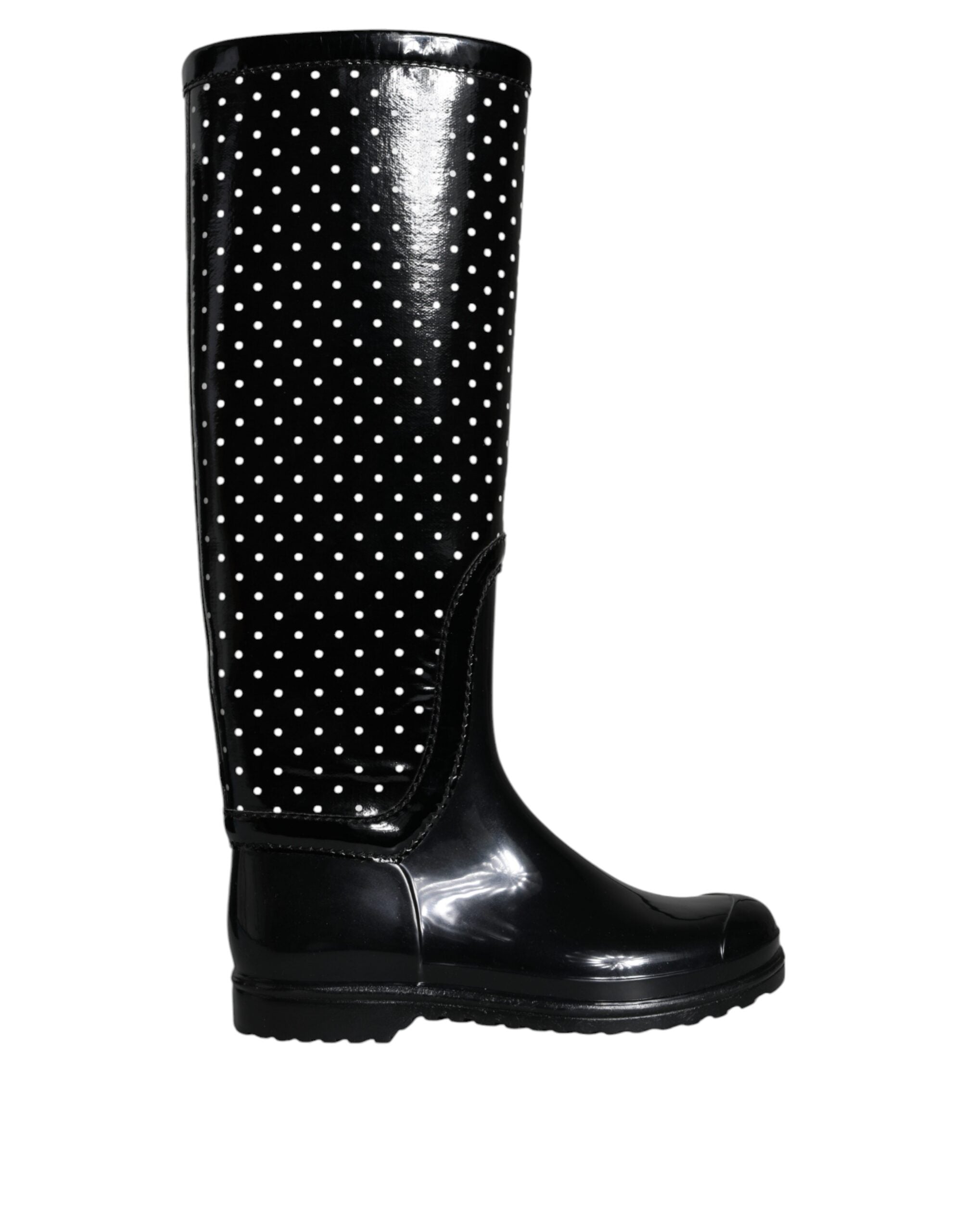 Dolce & Gabbana Schwarze gepunktete kniehohe Gummistiefel Schuhe-1