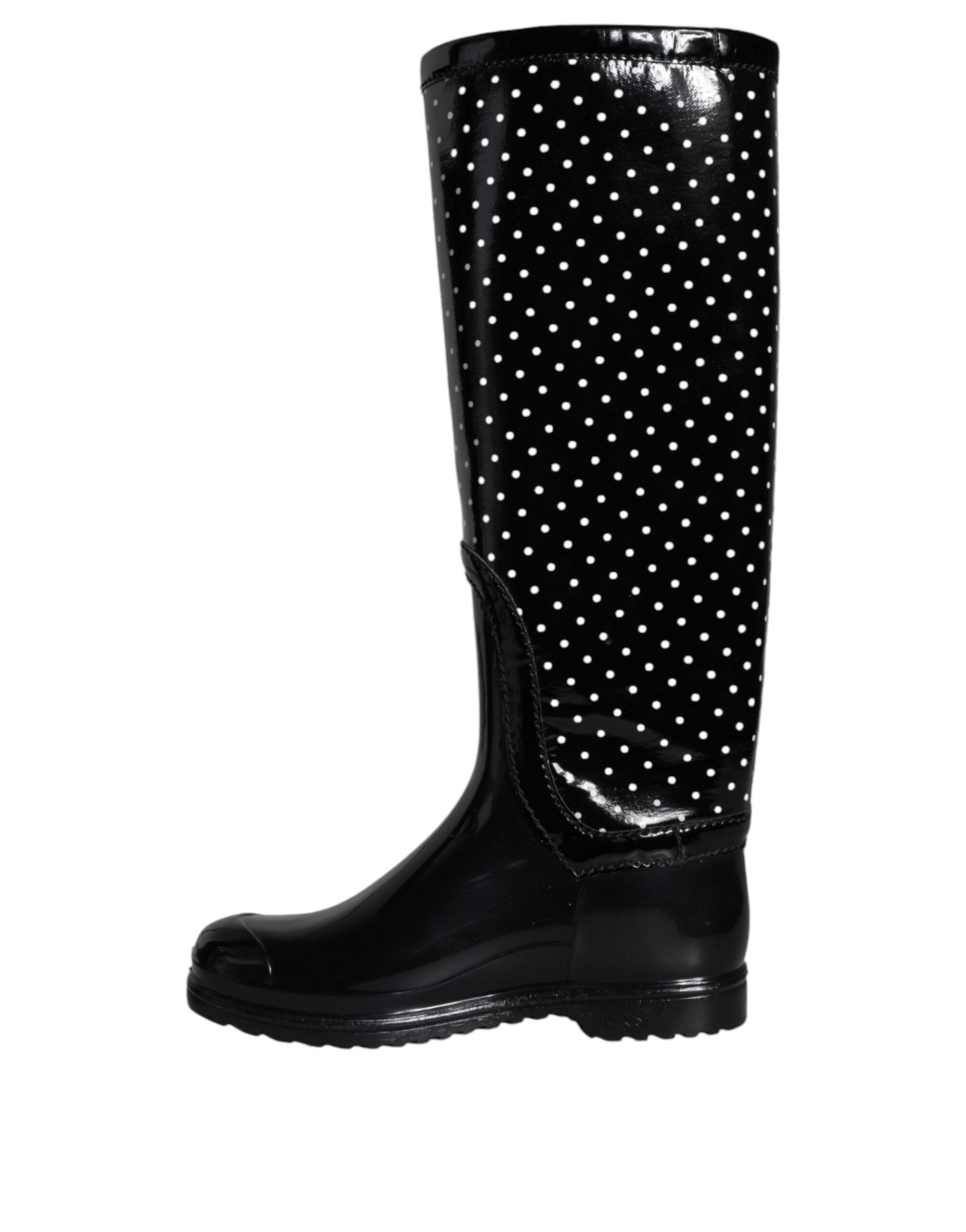 Dolce & Gabbana Schwarze gepunktete kniehohe Gummistiefel Schuhe-5