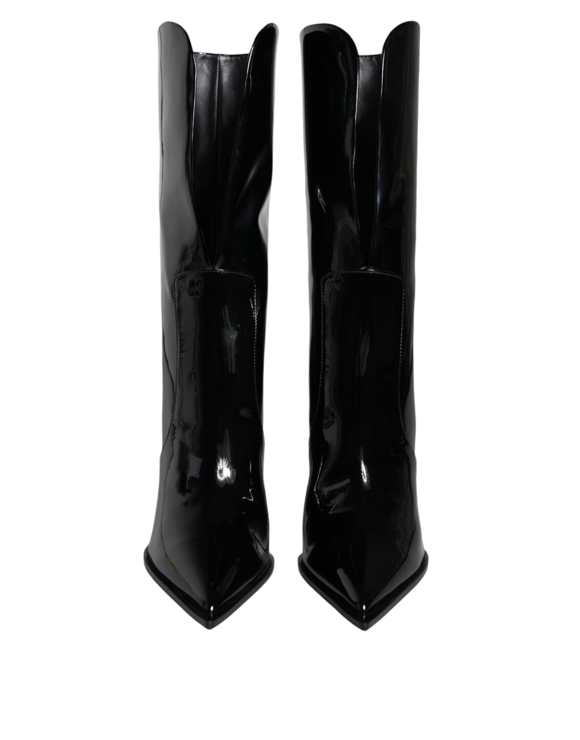 Dolce & Gabbana Black Patent Leather Mid Calf Boots Shoes-2