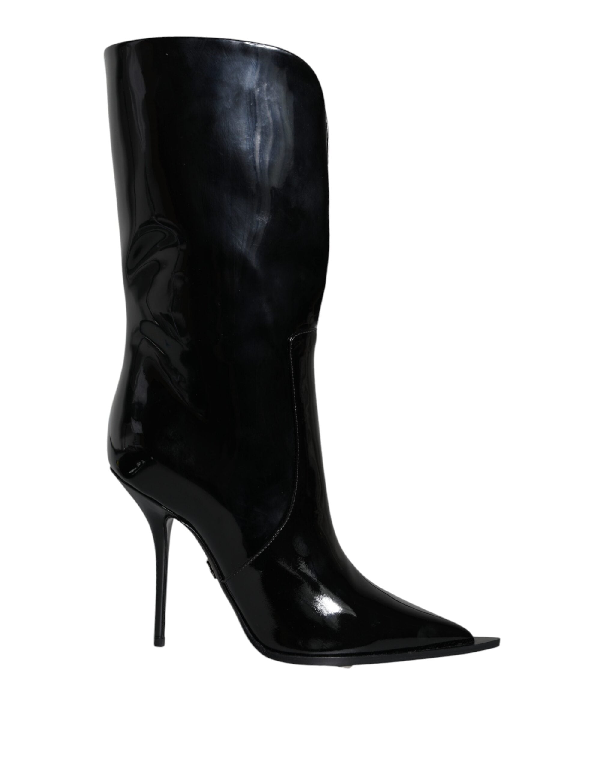 Dolce & Gabbana Black Patent Leather Mid Calf Boots Shoes-1