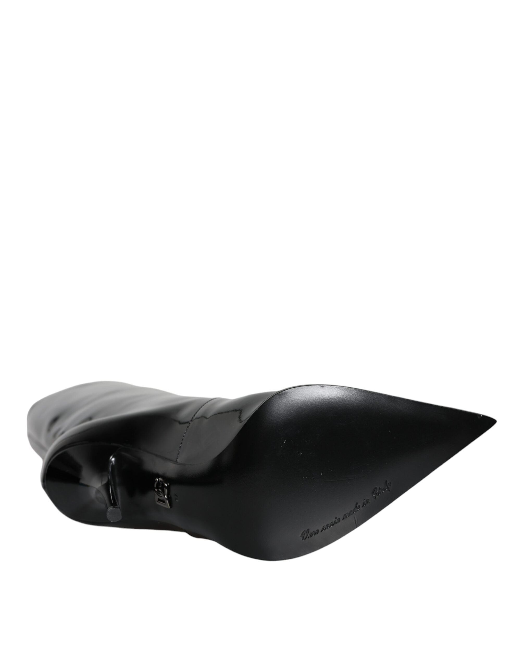 Dolce & Gabbana Black Patent Leather Mid Calf Boots Shoes-6