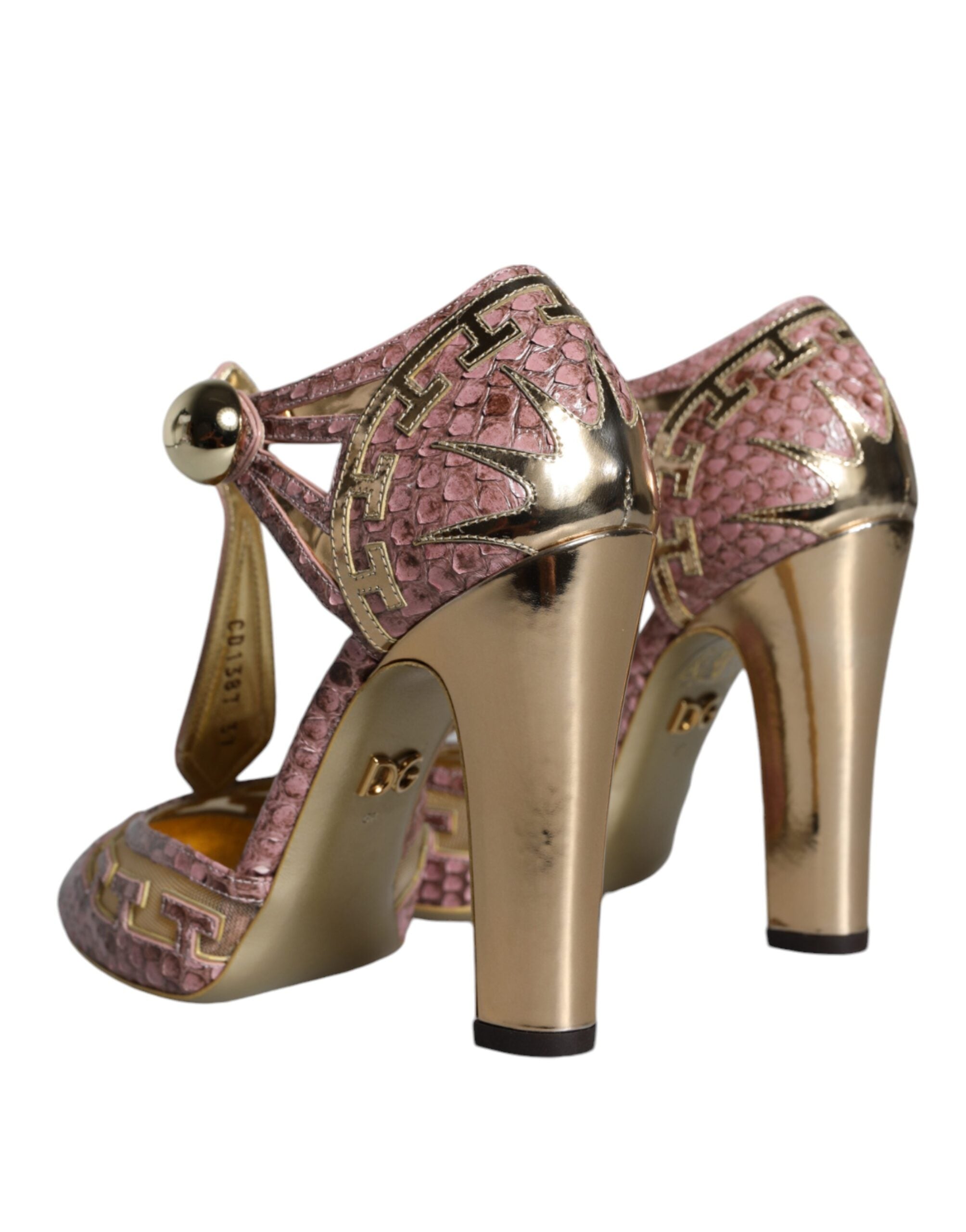 Dolce & Gabbana Rose Gold Leather Pumps T-Strap Sandals Shoes-4