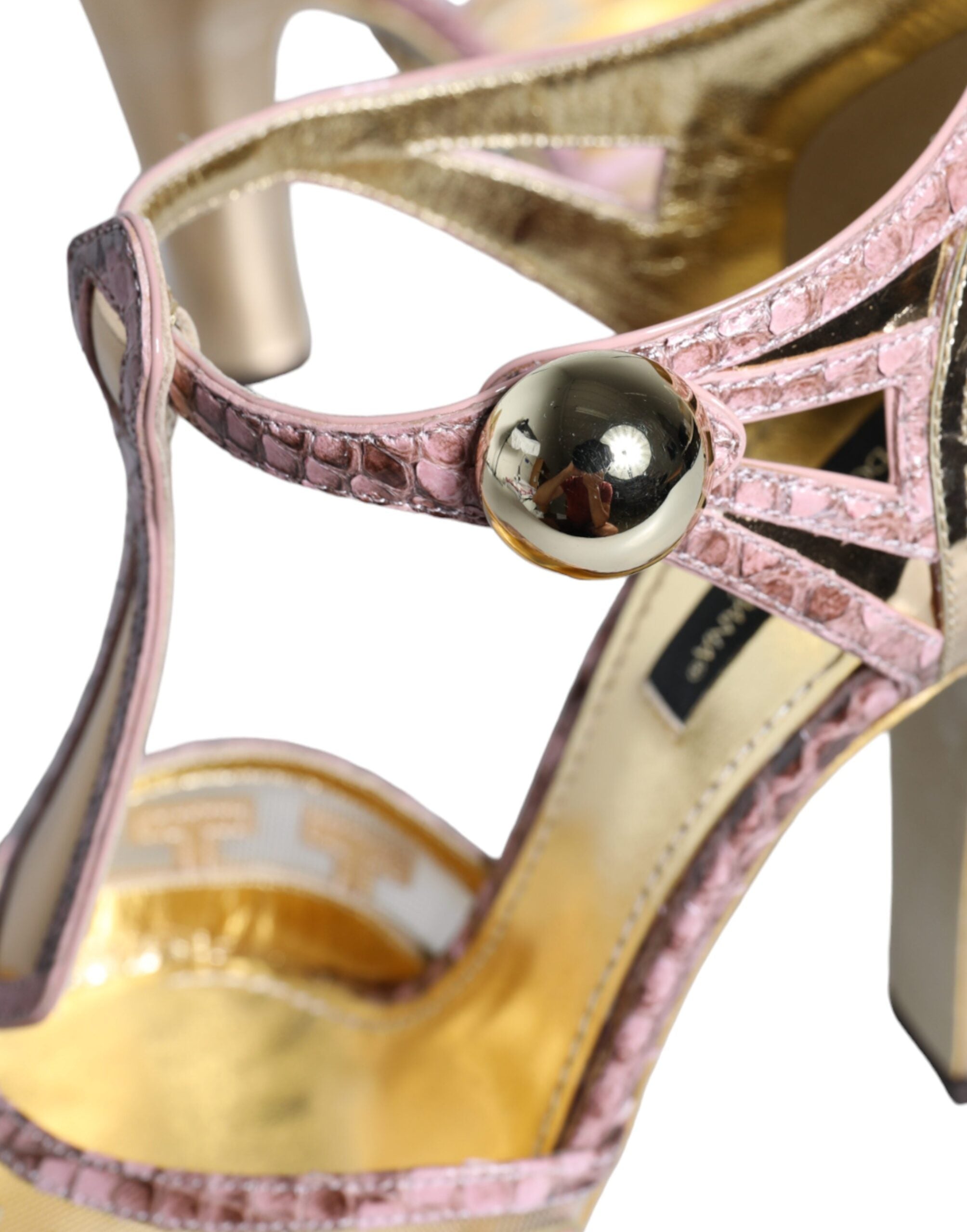 Dolce & Gabbana Rose Gold Leather Pumps T-Strap Sandals Shoes-8