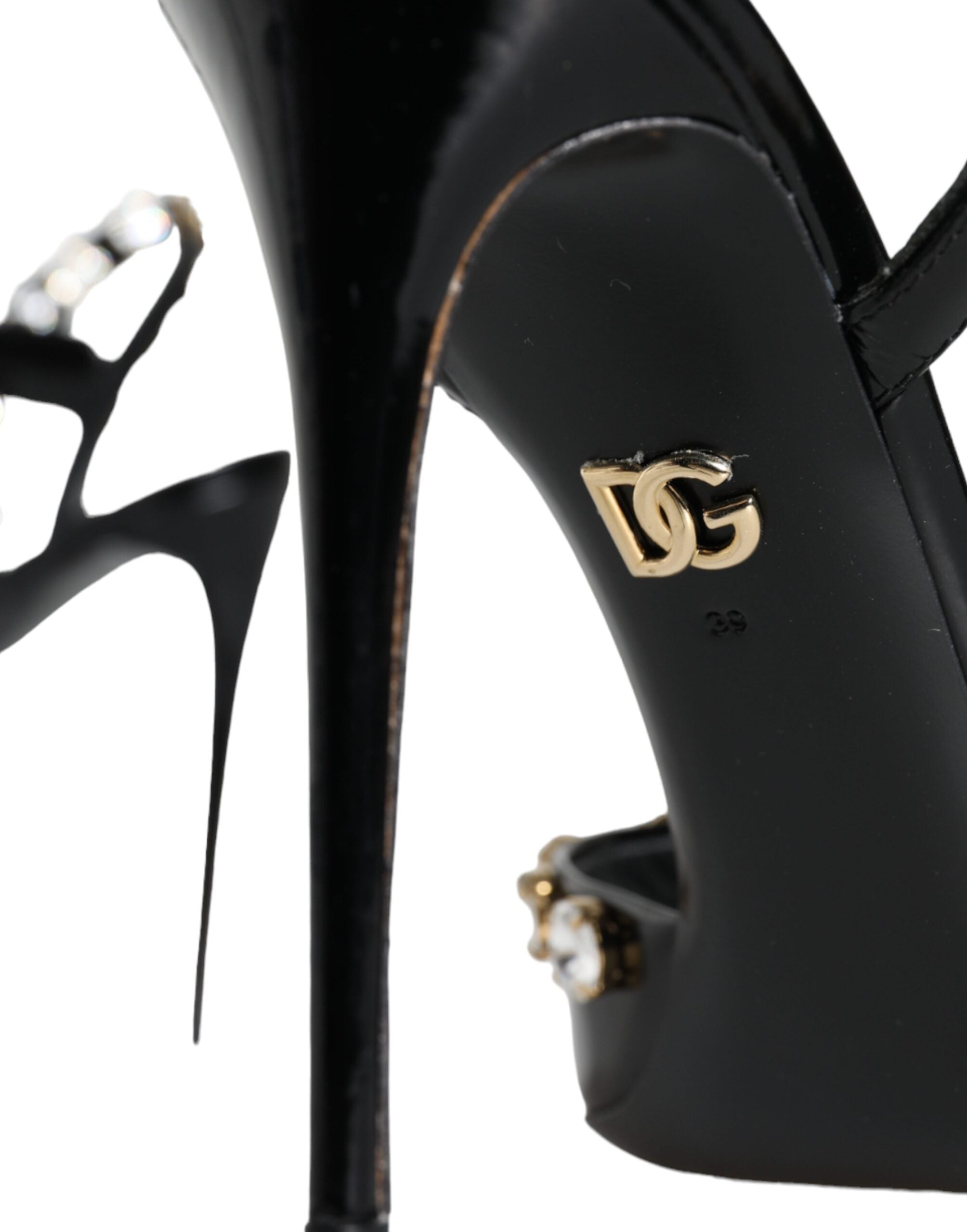 Dolce & Gabbana Black Leather Crystal Ankle Strap Sandals Shoes-6